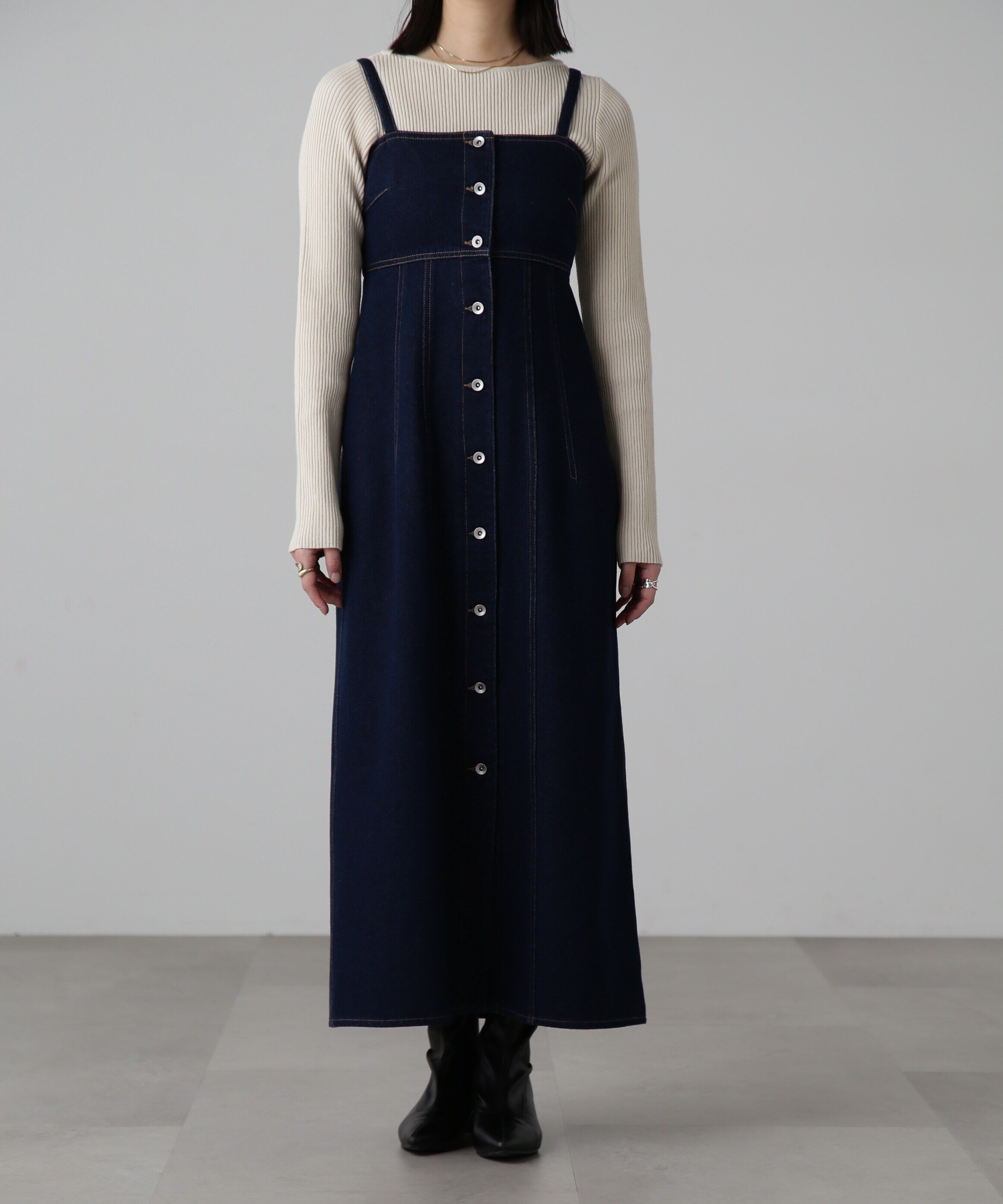  「[低身長サイズ/Sシリーズ]フロントボタンデニムキャミワンピース」|ワンピース|