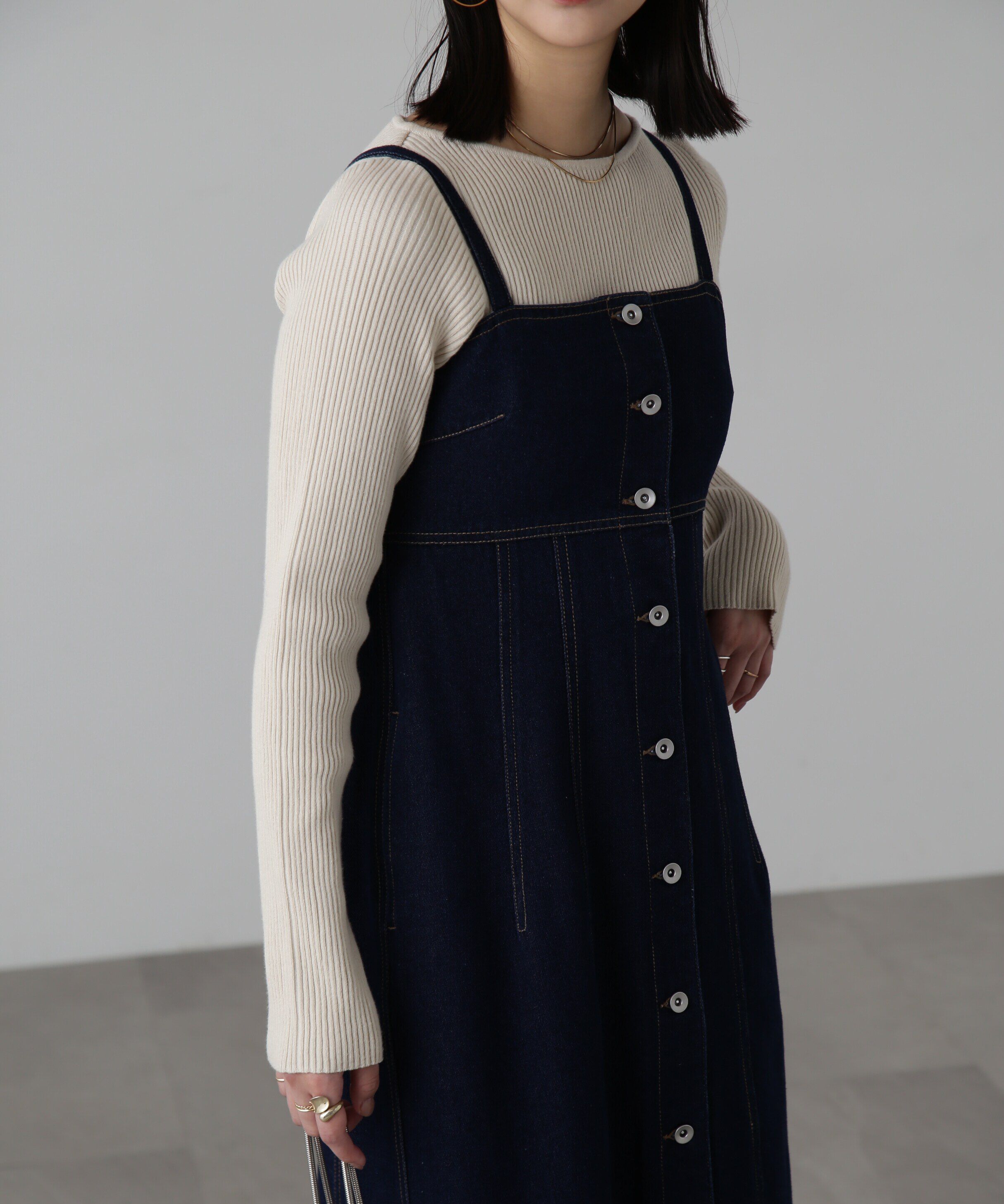  「[低身長サイズ/Sシリーズ]フロントボタンデニムキャミワンピース」|ワンピース|