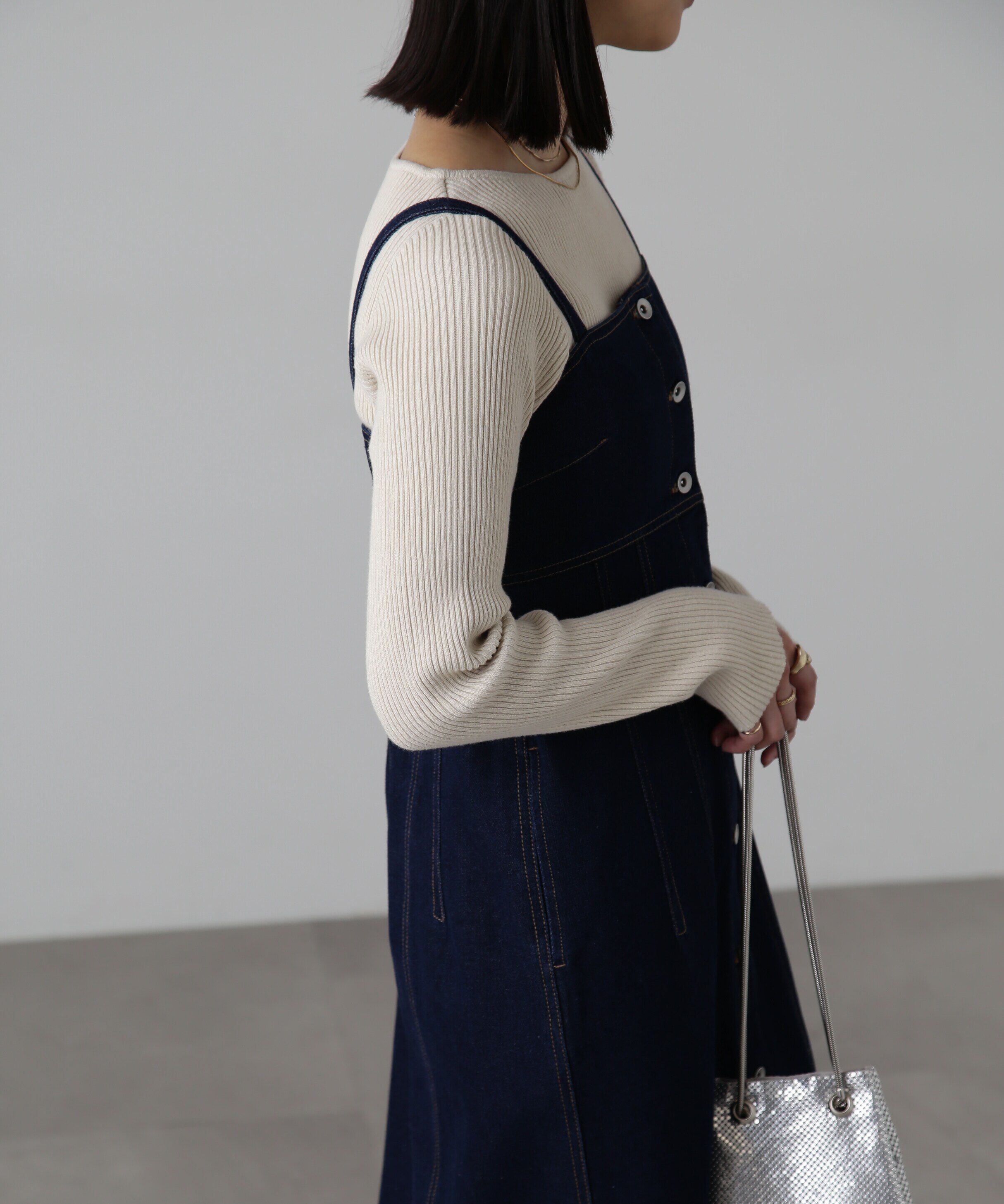  「[低身長サイズ/Sシリーズ]フロントボタンデニムキャミワンピース」|ワンピース|