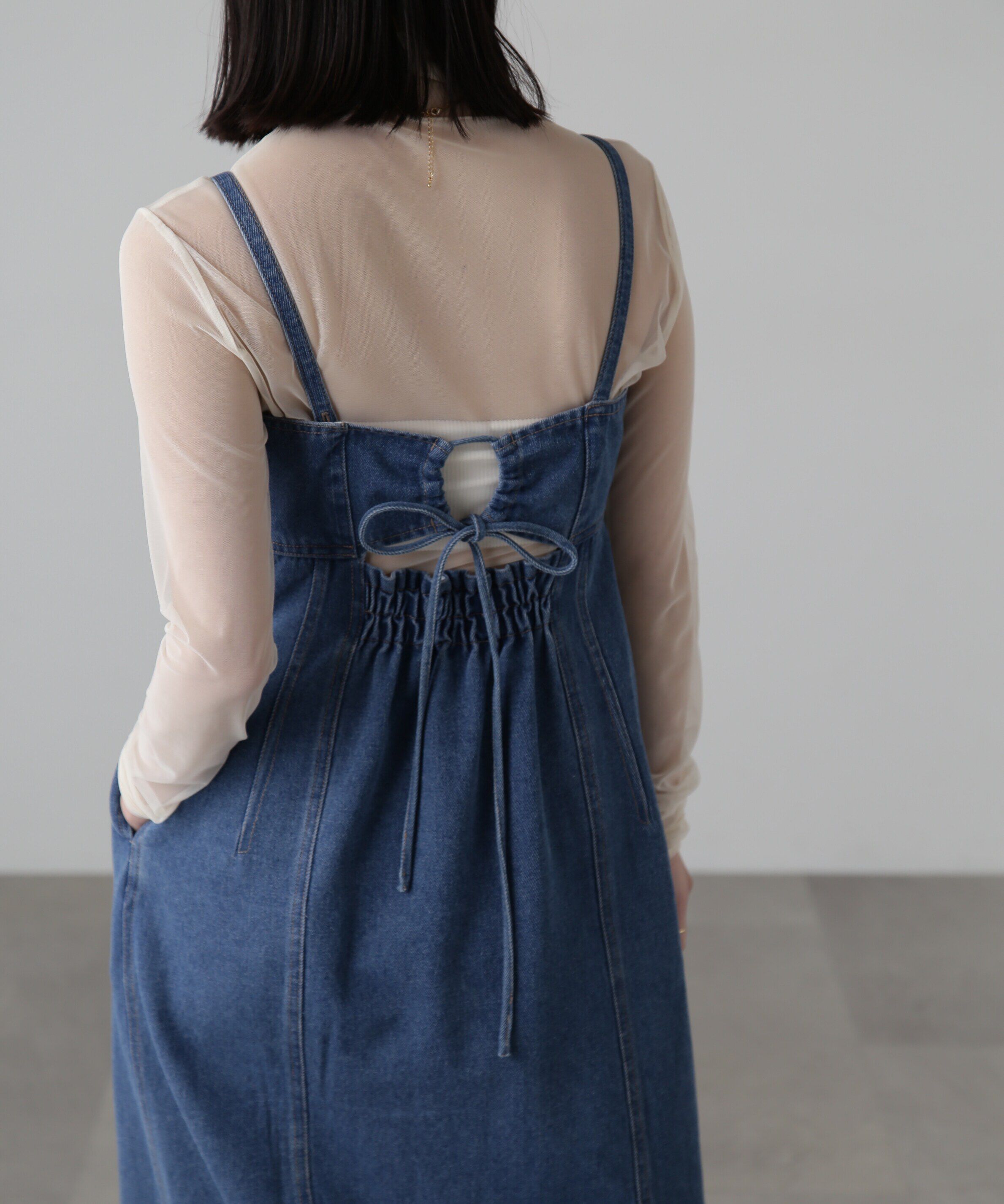  「[低身長サイズ/Sシリーズ]フロントボタンデニムキャミワンピース」|ワンピース|