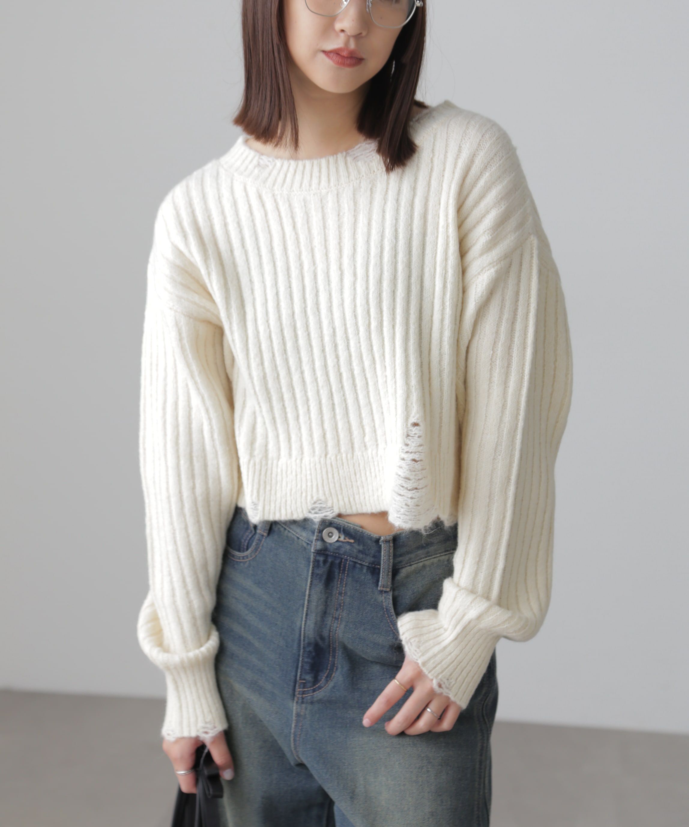  「クラッシュニット」|ニット・セーター|オフホワイト