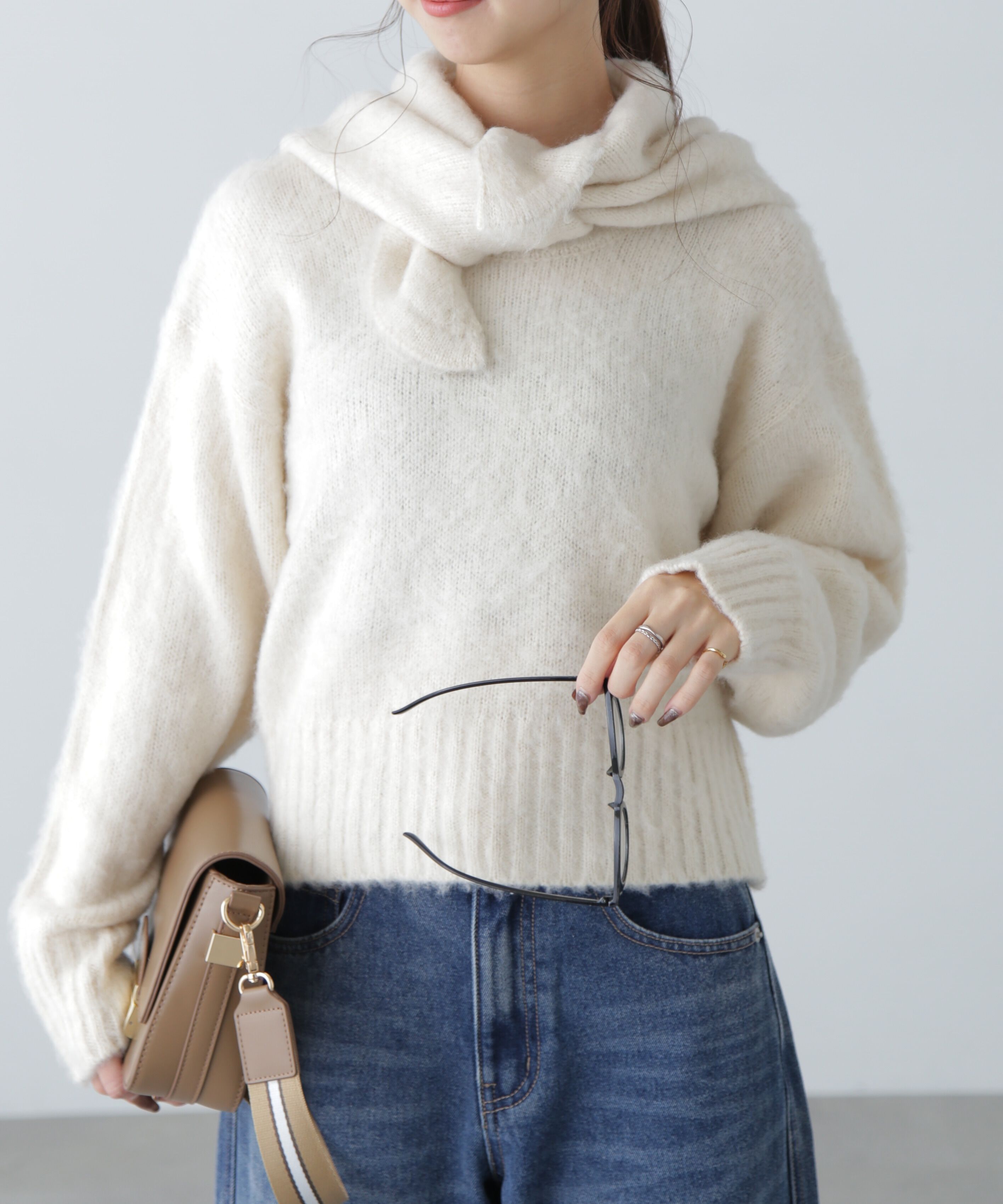  「スカーフ付きシャギーニット」|ニット・セーター|