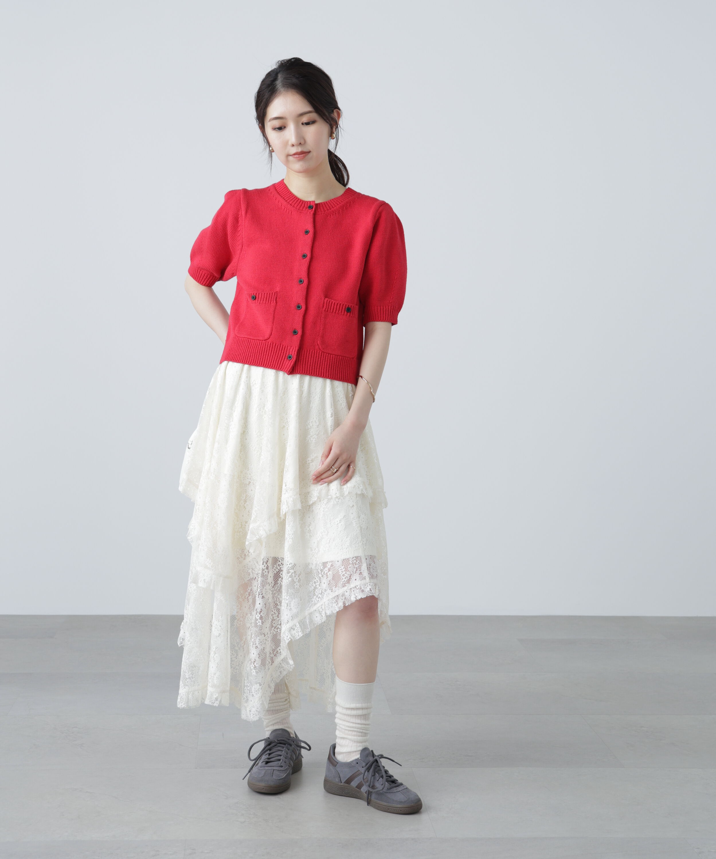  「フロントポケット半袖カーディガン」|ニット・セーター|