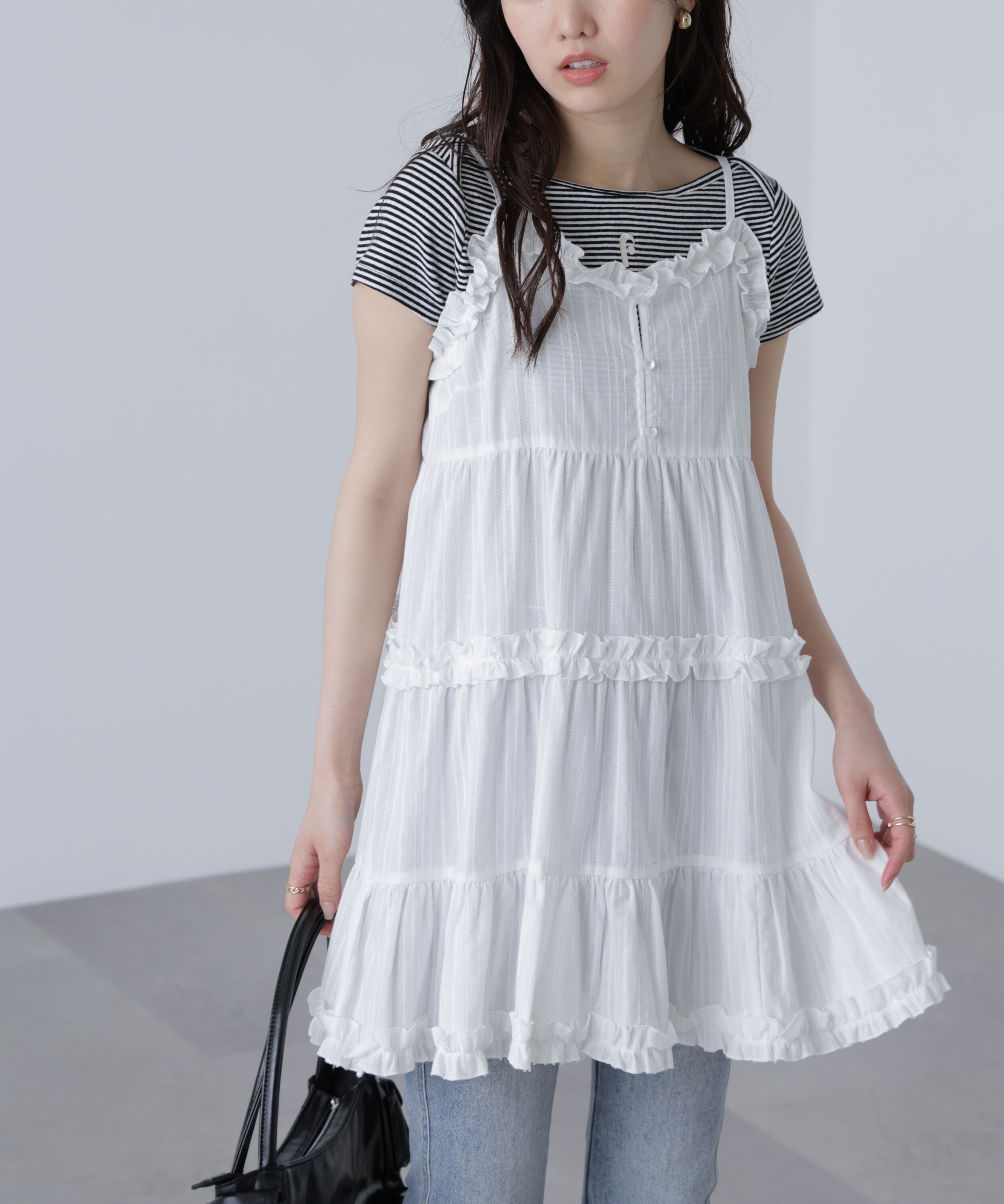  「コットンティアードキャミミニワンピース」|ワンピース|