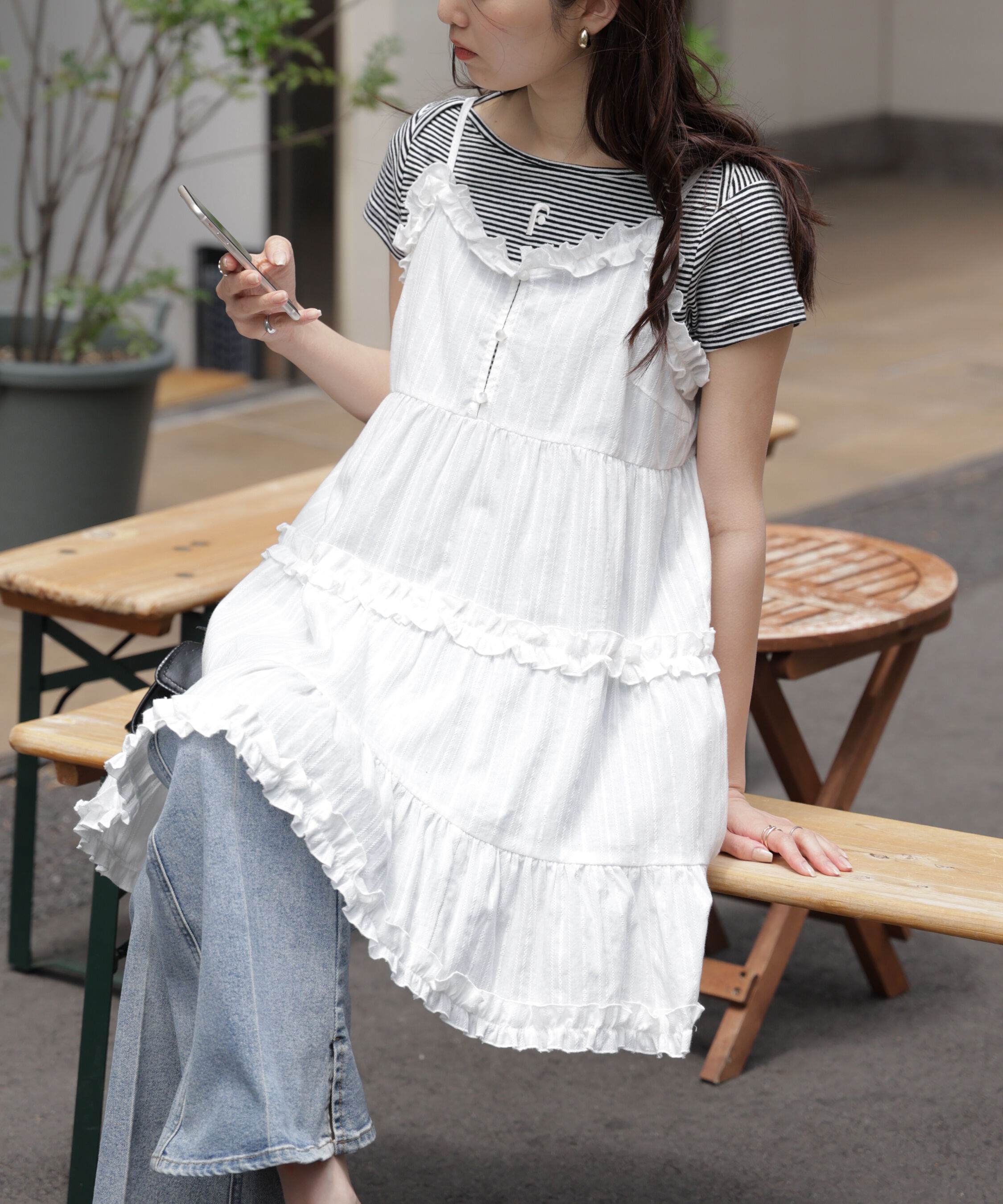  「コットンティアードキャミミニワンピース」|ワンピース|