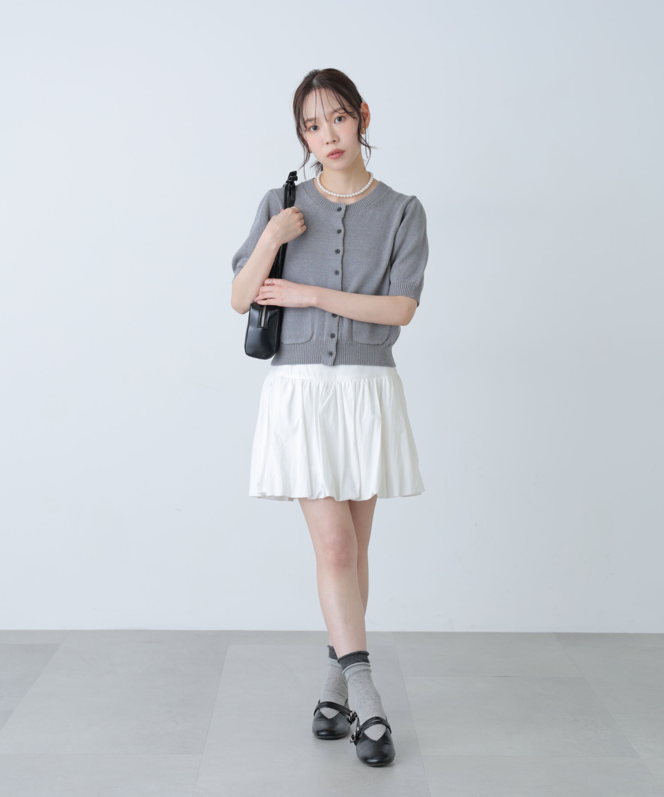  「フロントポケット半袖カーディガン」|ニット・セーター|