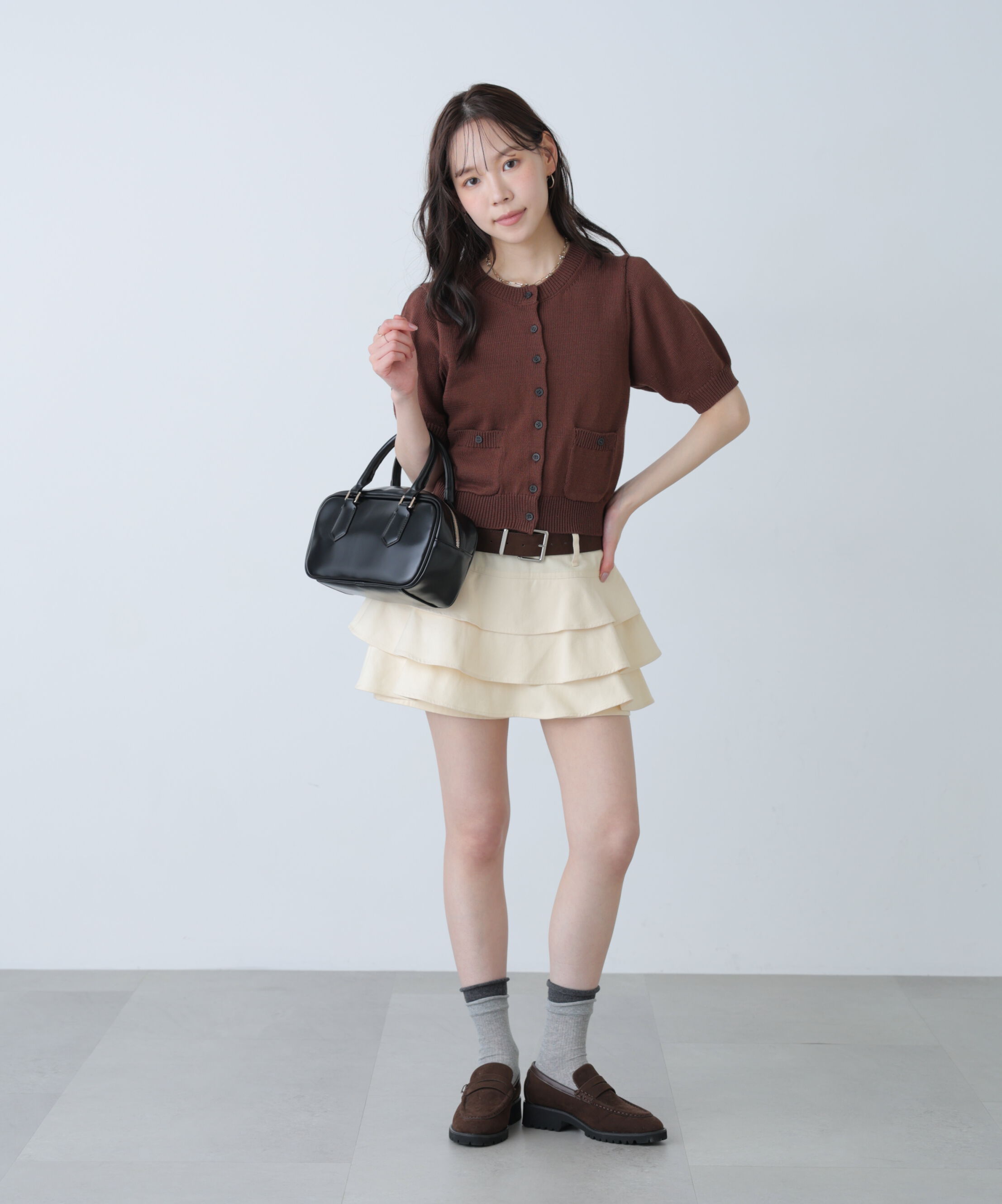  「フロントポケット半袖カーディガン」|ニット・セーター|