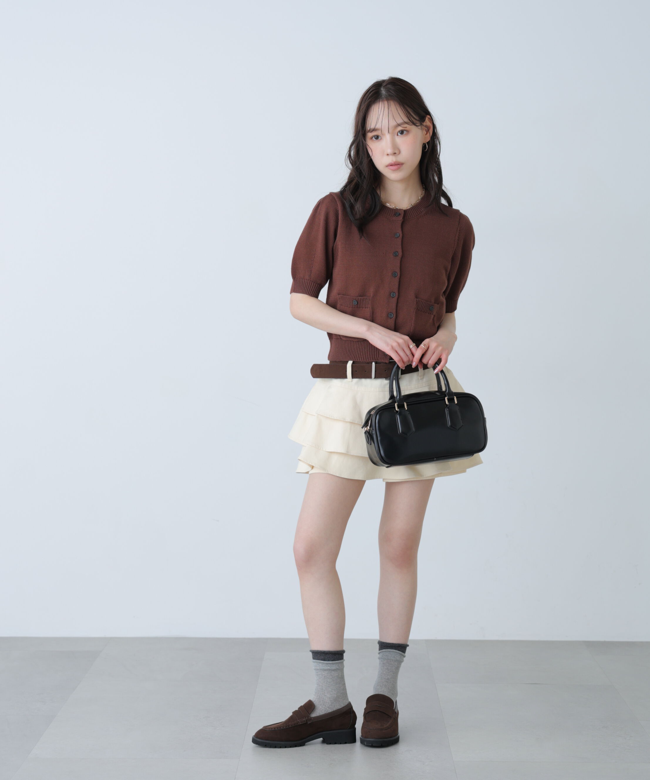  「フロントポケット半袖カーディガン」|ニット・セーター|