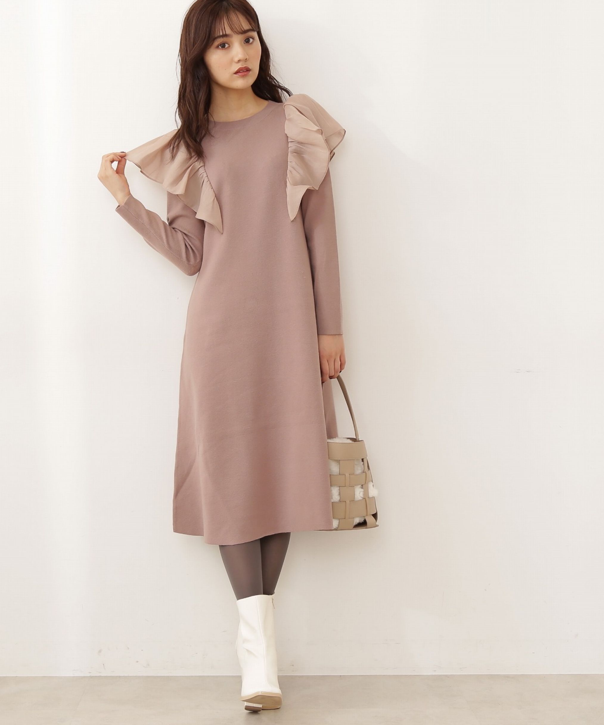 PROPORTION BODY DRESSING「ラッフルAラインニットワンピース」|ワンピース|モカブラウン1