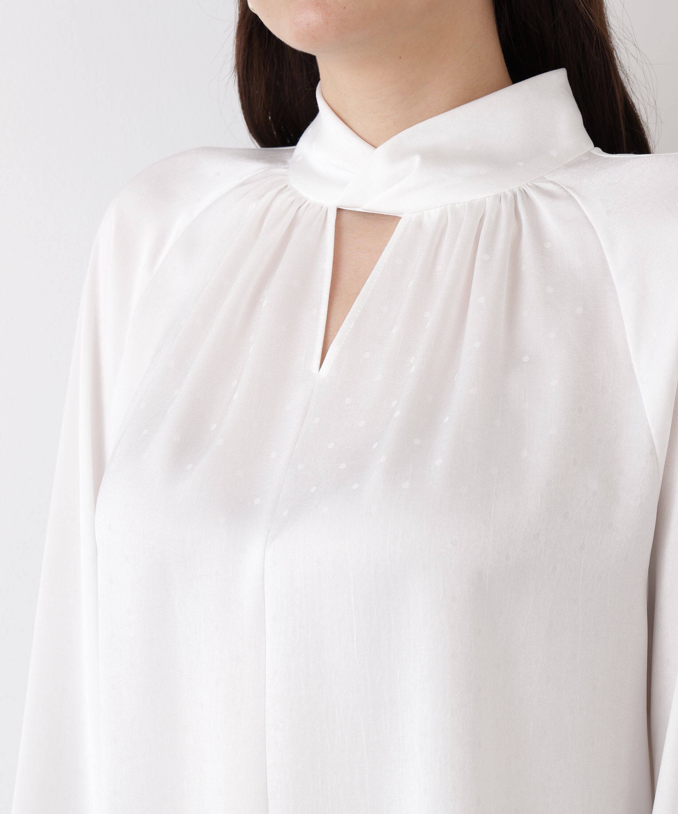  「◆ギャザーネックドットジャガードブラウス」|シャツ・ブラウス|