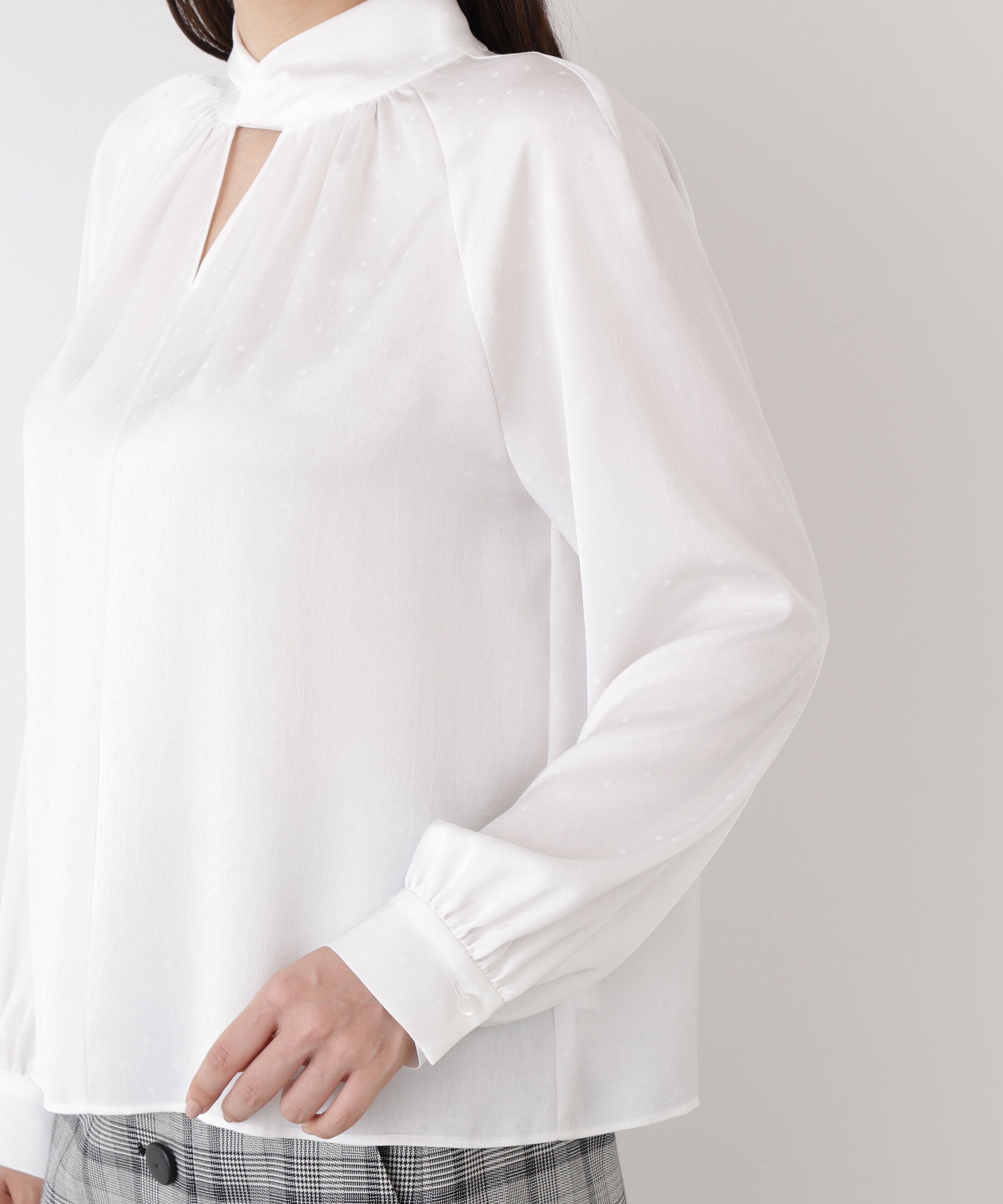  「◆ギャザーネックドットジャガードブラウス」|シャツ・ブラウス|