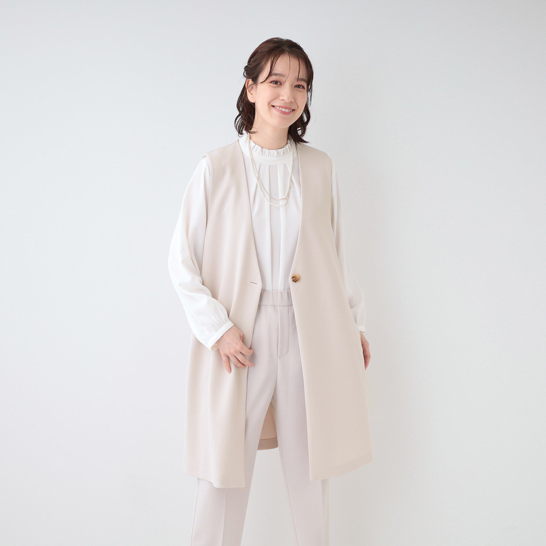 SHOO･LA･RUE「【洗える/S-3L/セットアップ可】セレモニーや通勤にも カットジョーゼット ジレ」|ベスト・ジレ|