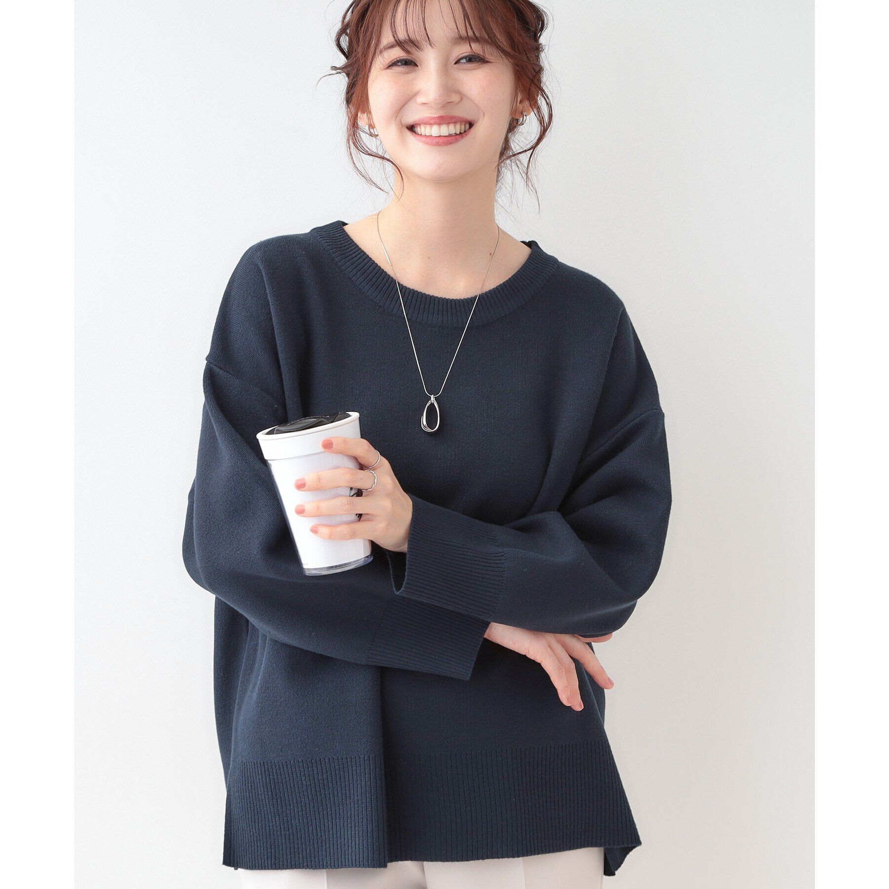 SHOO･LA･RUE「【S-LL/洗える】スウェットライク オーバーサイズニット」|ニット・セーター|ネイビー(094)