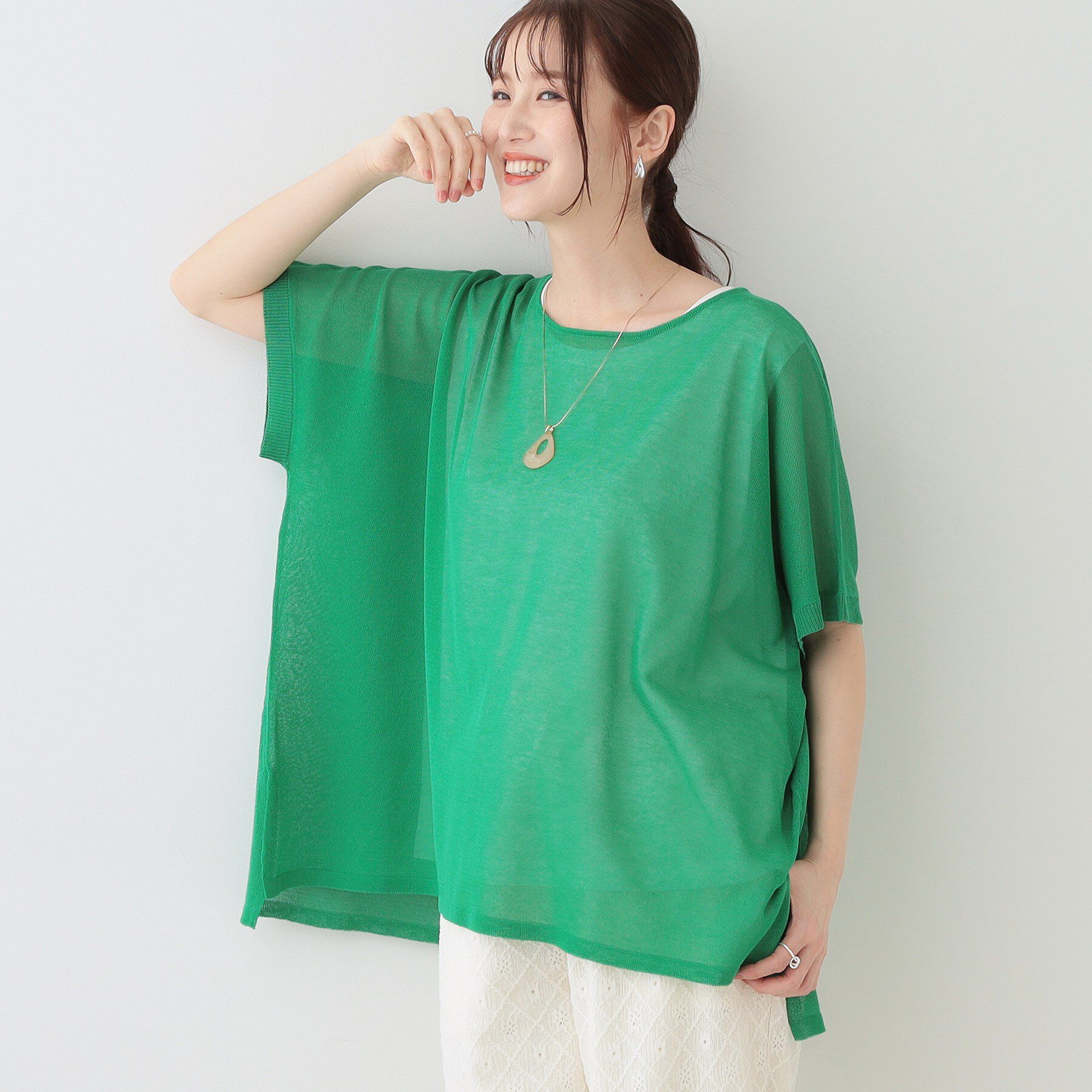SHOO･LA･RUE「【2点セット】インせず着られるシアーニット＋タンクトップ」|その他|グリーン(022)