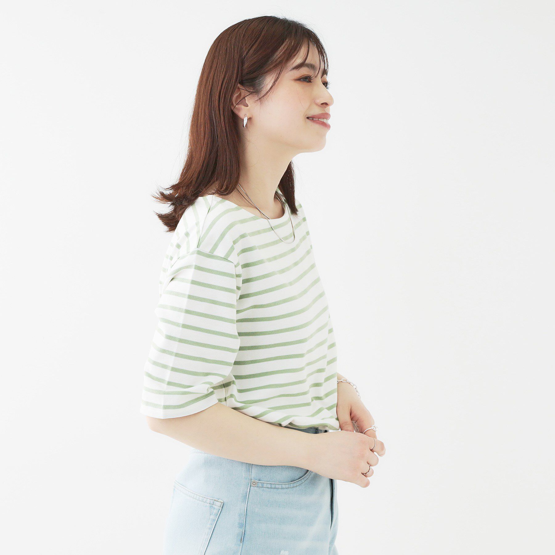 SHOO･LA･RUE「【洗える/S-LL/綿100％】5分袖ボートネックトップス」|Tシャツ・カットソー|