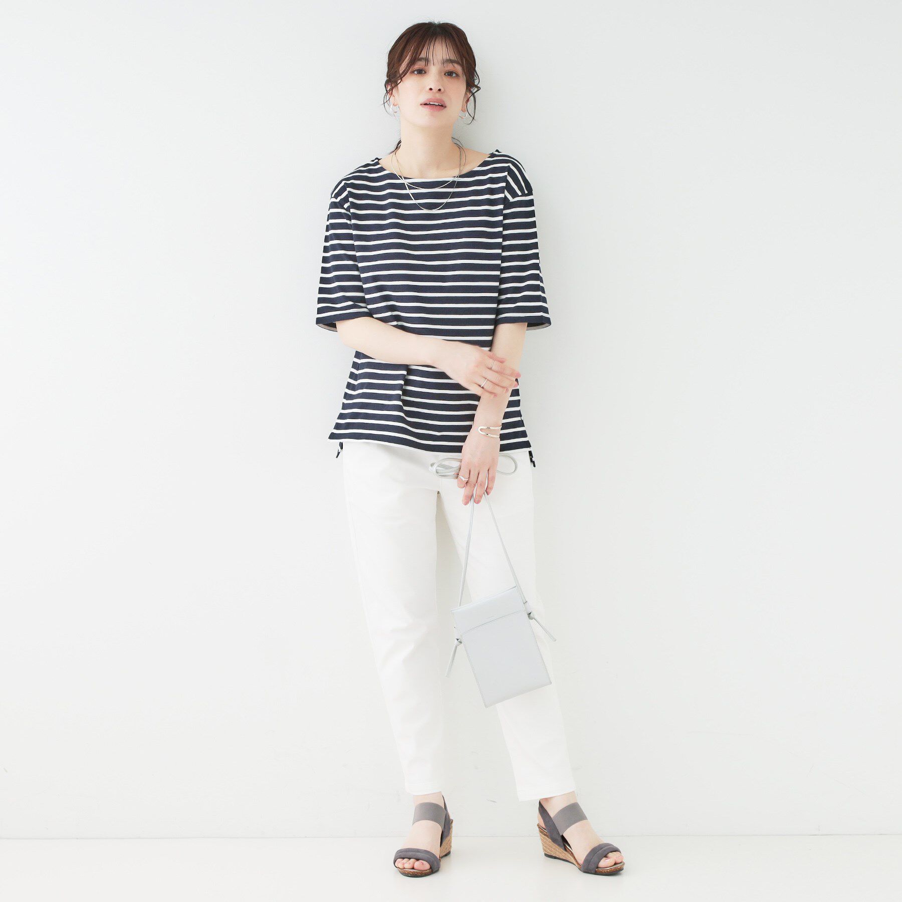 SHOO･LA･RUE「【洗える/S-LL/綿100％】5分袖ボートネックトップス」|Tシャツ・カットソー|