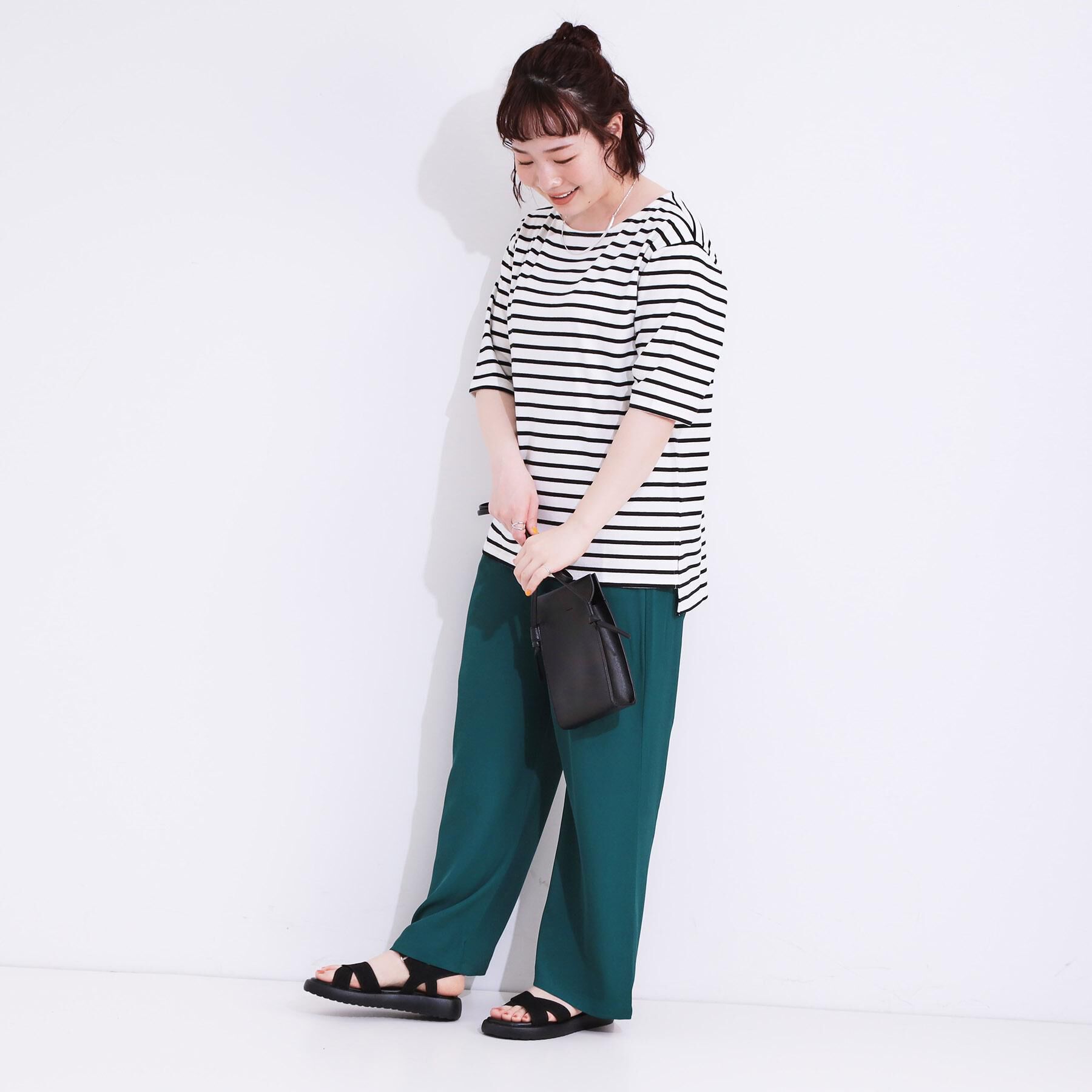 SHOO･LA･RUE「【洗える/S-LL/綿100％】5分袖ボートネックトップス」|Tシャツ・カットソー|