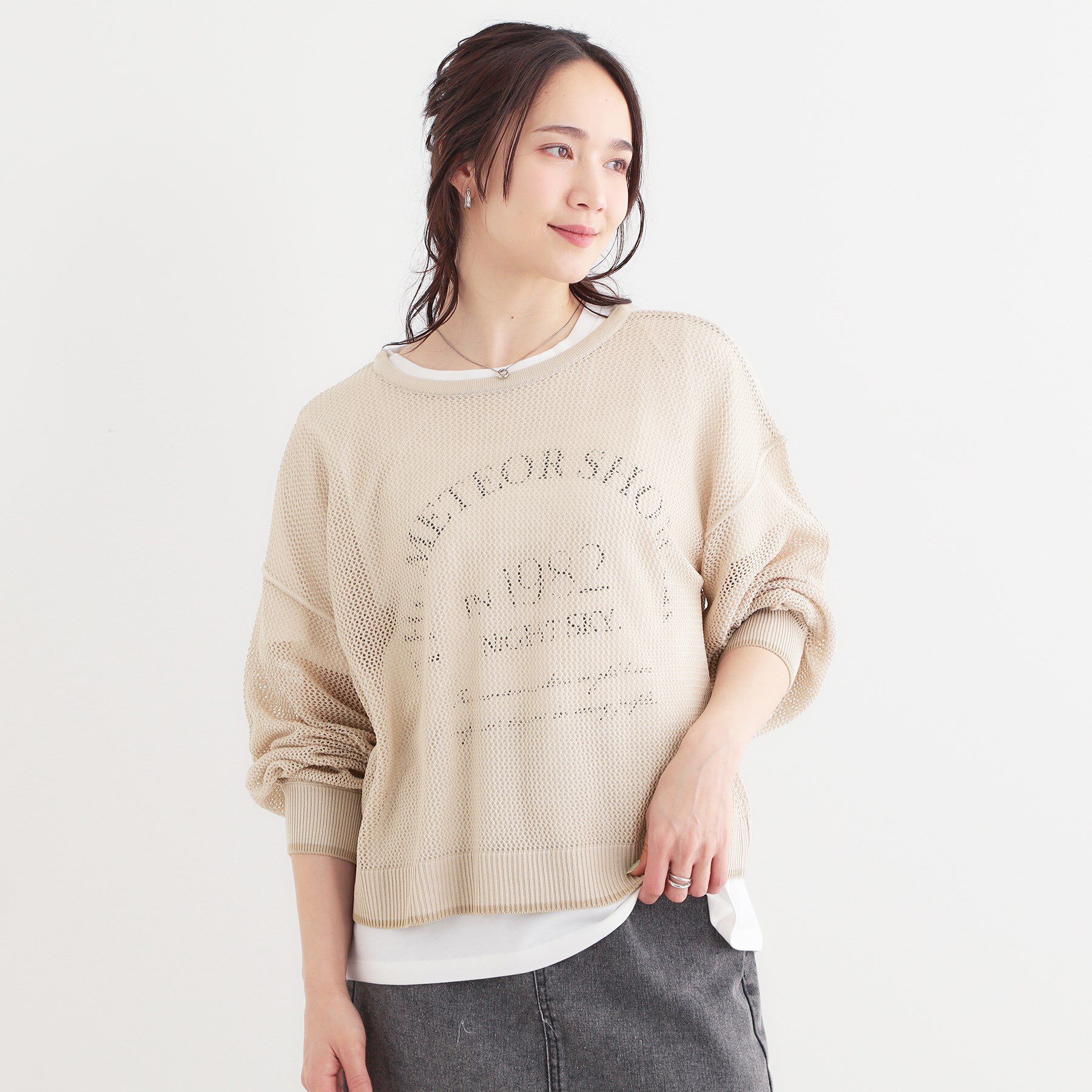 SHOO･LA･RUE「【S-LL/2点セット】前後2WAYで着られるメッシュニット＋ロゴTシャツ」|その他|