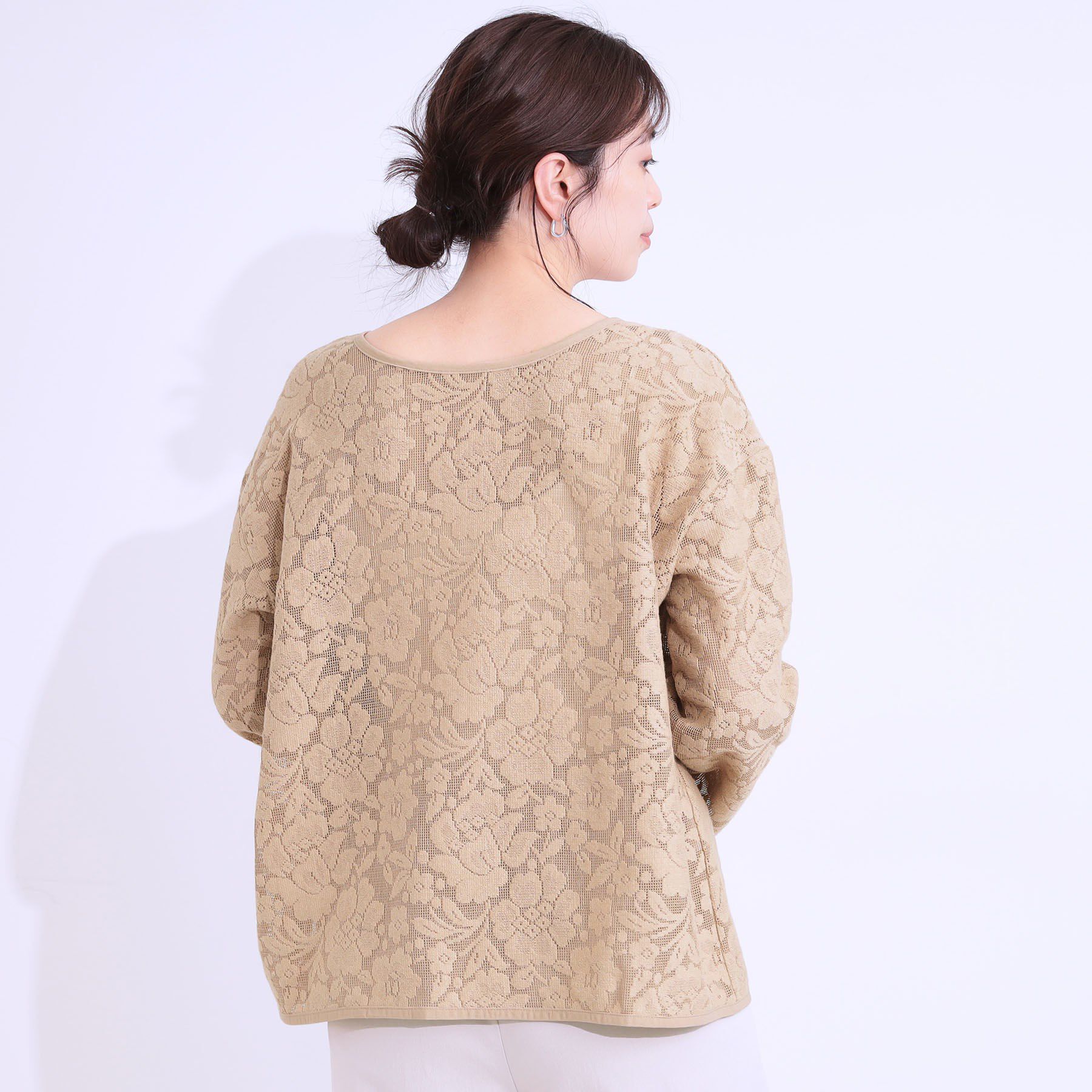 SHOO･LA･RUE「【前後2WAY/S-LL】メッシュ&times;レースがこなれ見え リボントップス」|Tシャツ・カットソー|