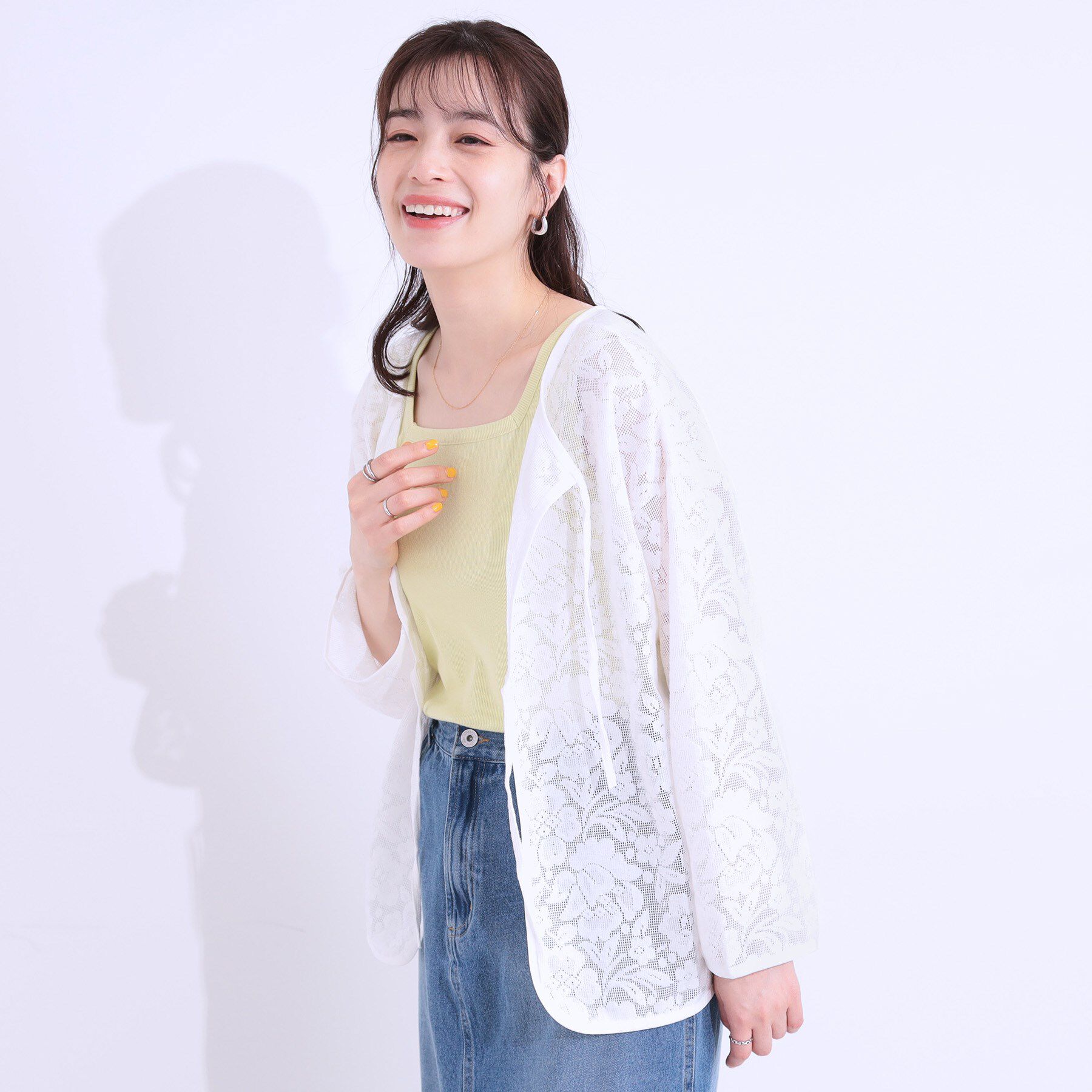 SHOO･LA･RUE「【前後2WAY/S-LL】メッシュ&times;レースがこなれ見え リボントップス」|Tシャツ・カットソー|