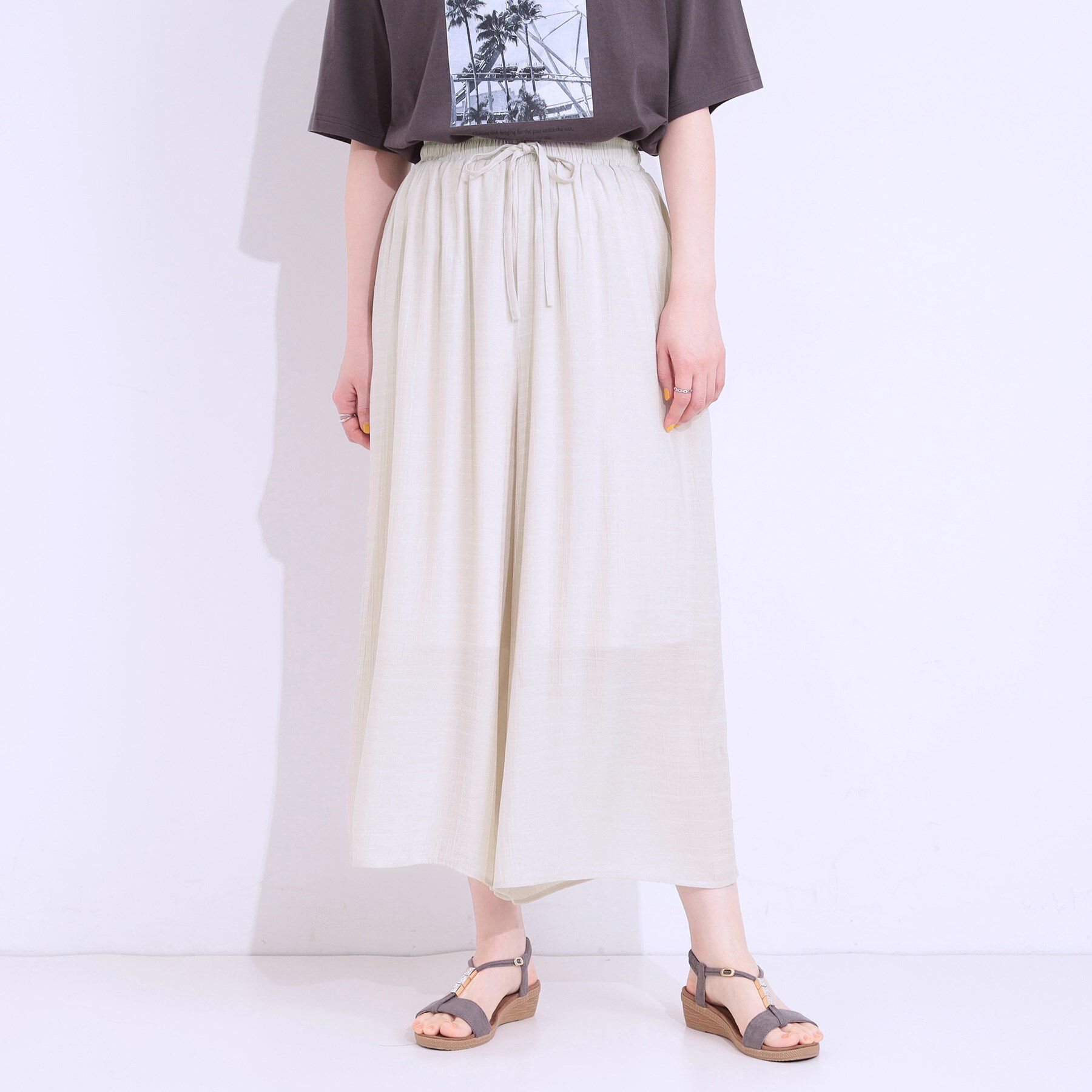 SHOO･LA･RUE「さらさらドビーイージーガウチョパンツ」|その他|グレージュ(050)