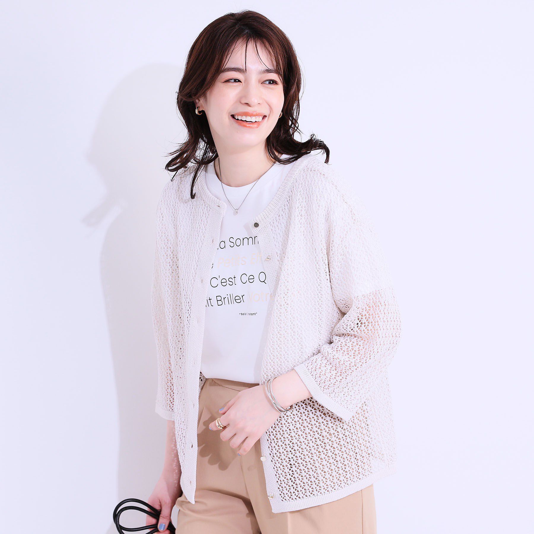 SHOO･LA･RUE「【S-LL/2WAY】ラメが華やか 透かしニットカーディガン」|カーディガン|