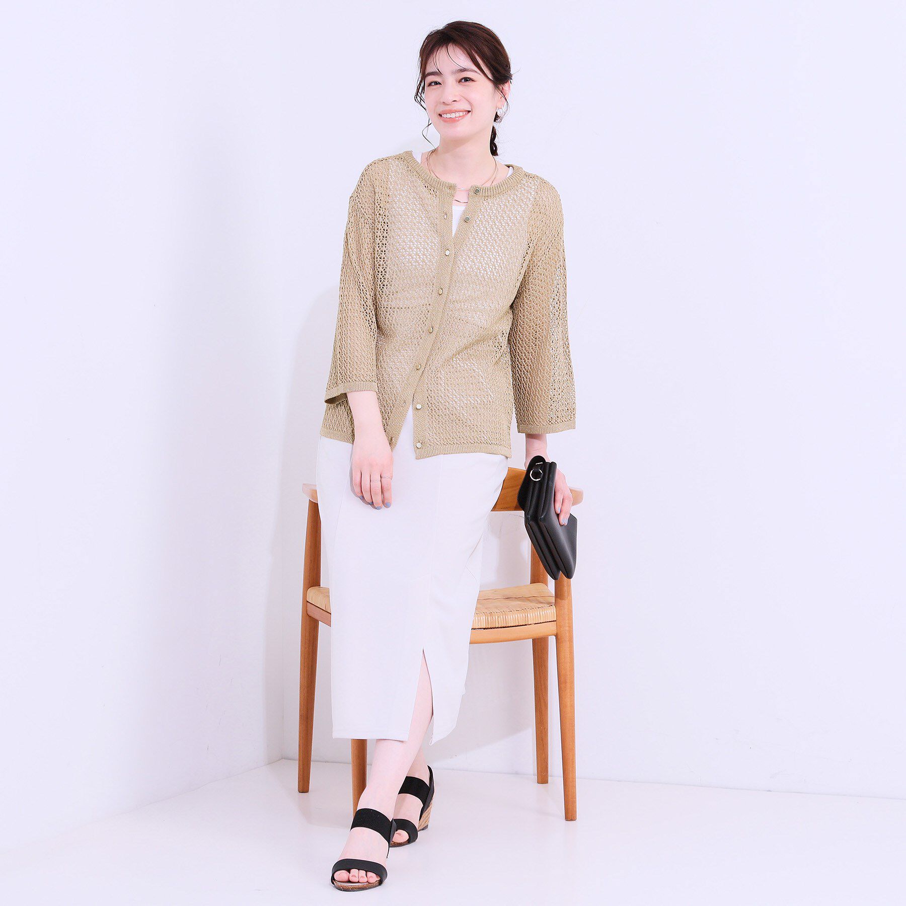 SHOO･LA･RUE「【S-LL/2WAY】ラメが華やか 透かしニットカーディガン」|カーディガン|