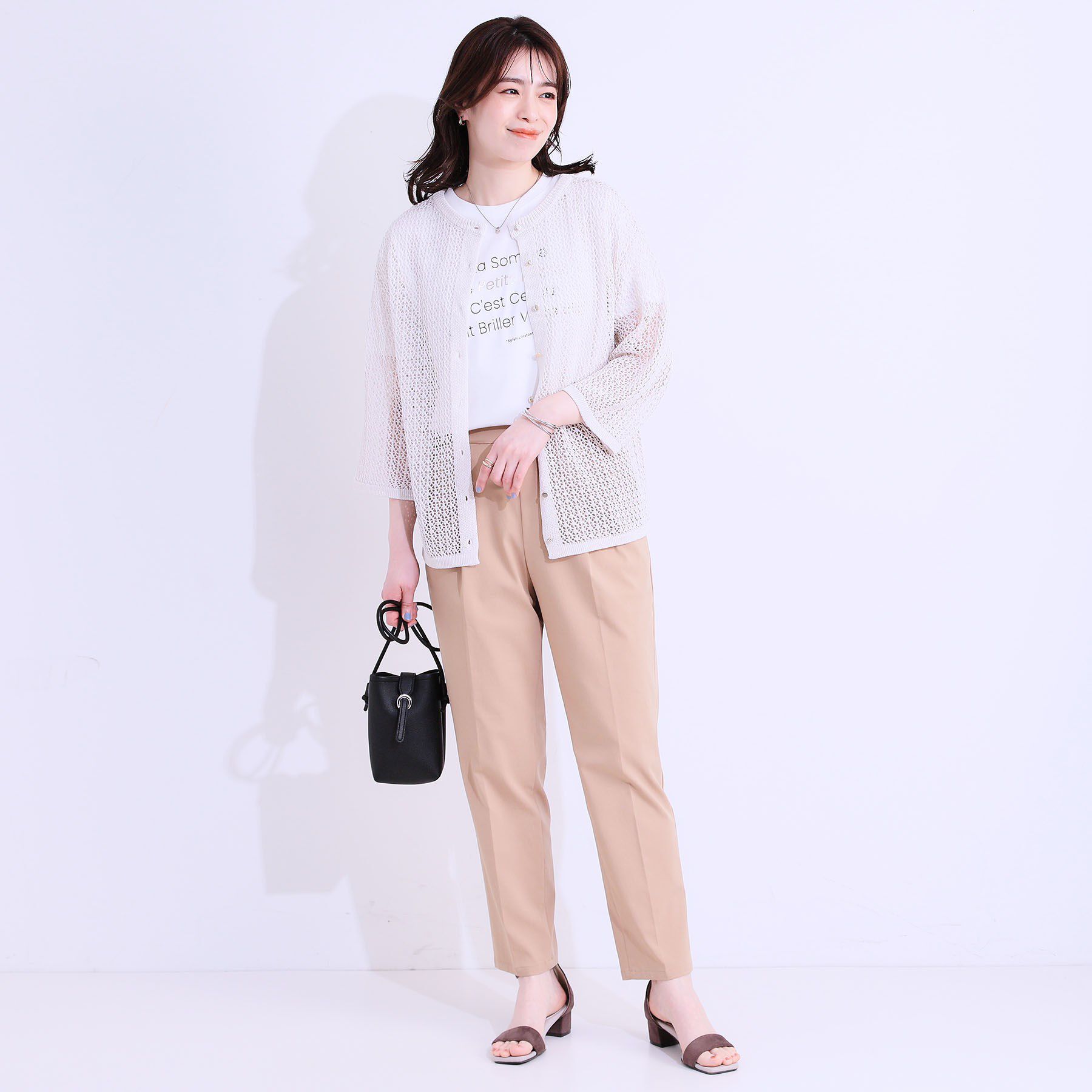 SHOO･LA･RUE「【S-LL/2WAY】ラメが華やか 透かしニットカーディガン」|カーディガン|