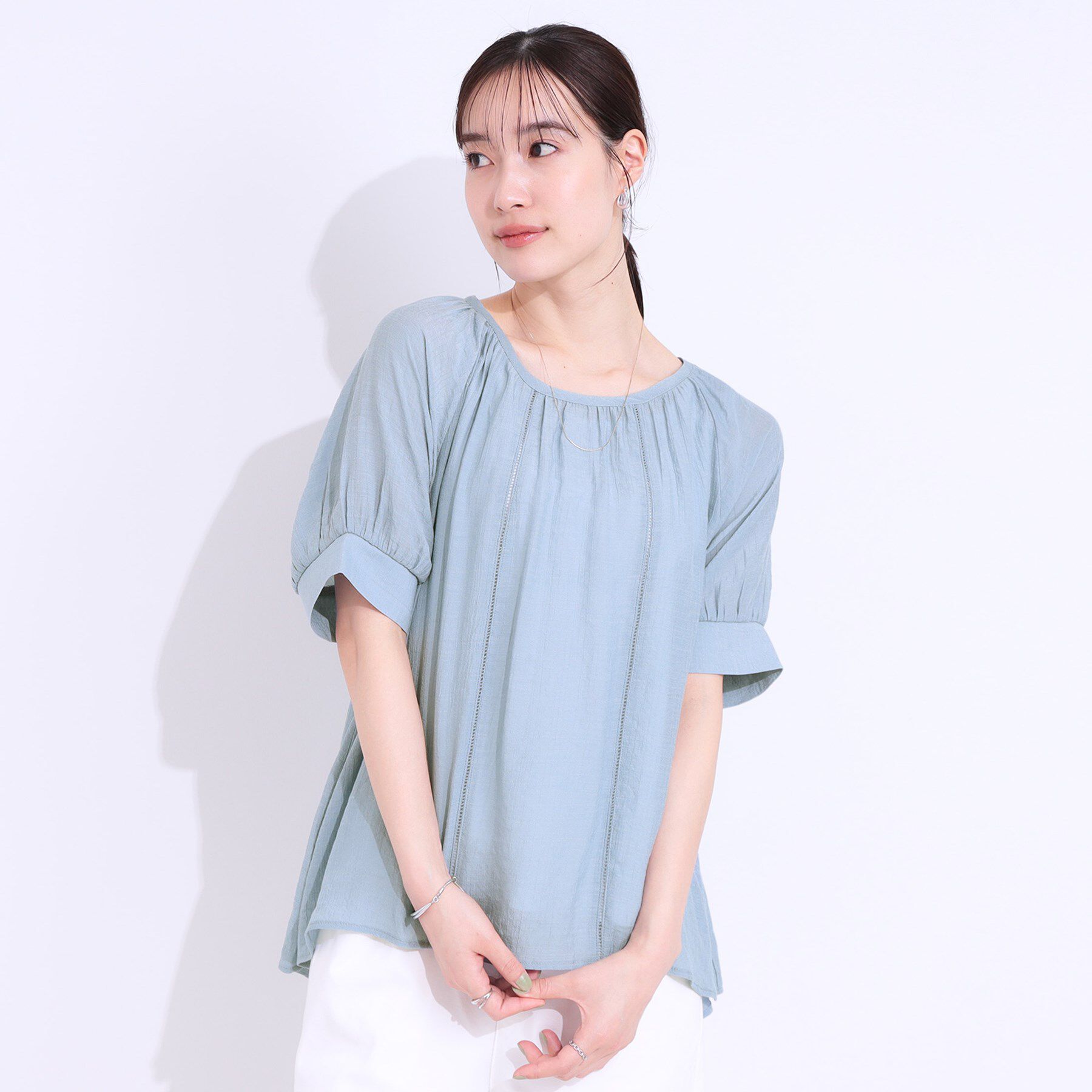 SHOO･LA･RUE「【S-LL/2点セット】インせず着られる はしごレース5分袖ブラウス」|シャツ・ブラウス|