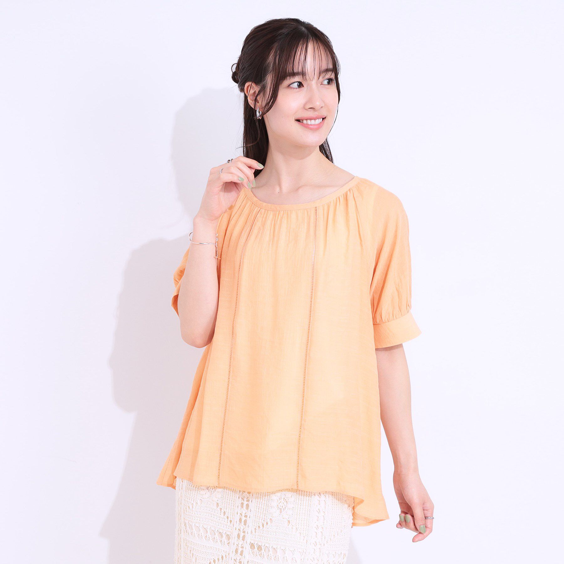 SHOO･LA･RUE「【S-LL/2点セット】インせず着られる はしごレース5分袖ブラウス」|シャツ・ブラウス|