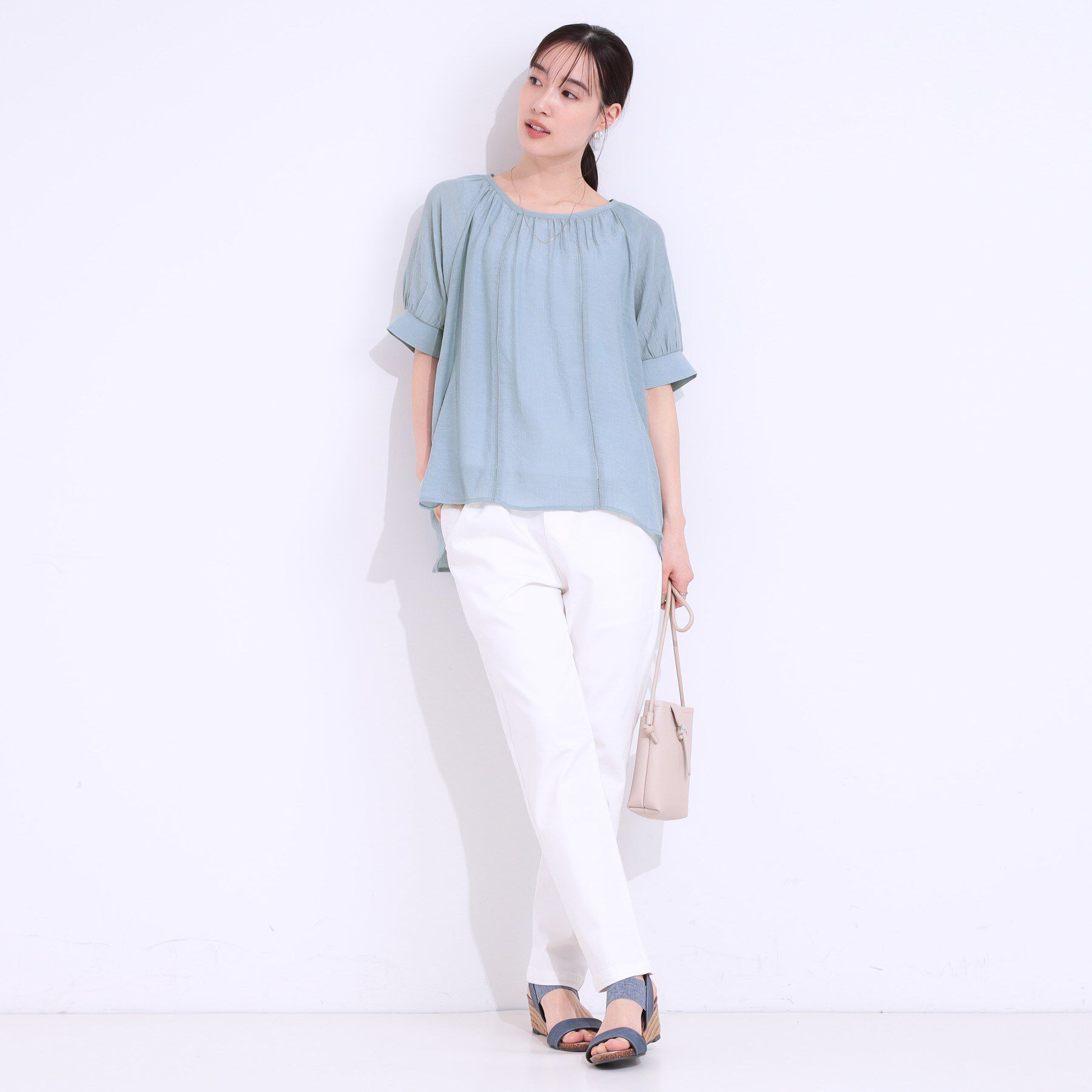 SHOO･LA･RUE「【S-LL/2点セット】インせず着られる はしごレース5分袖ブラウス」|シャツ・ブラウス|