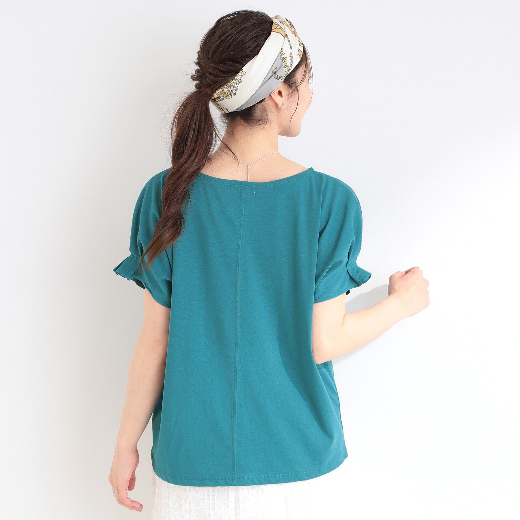 SHOO･LA･RUE「【S-LL/UV/プチプラ】お袖タックで好印象 デザインTシャツ」|Tシャツ・カットソー|