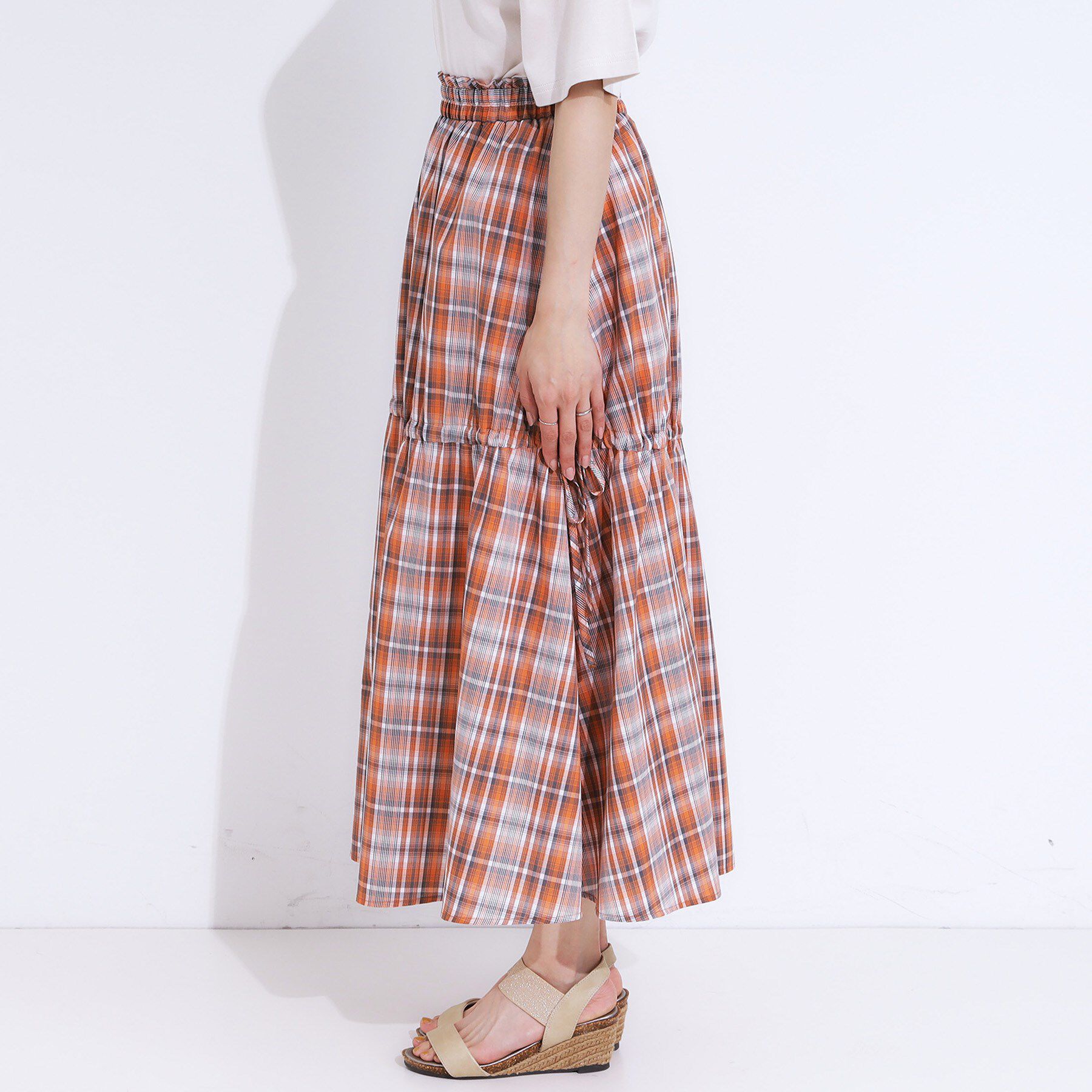 SHOO･LA･RUE「【S-LL】シルエットが変えられる チェック柄リボンフレアスカート」|スカート|