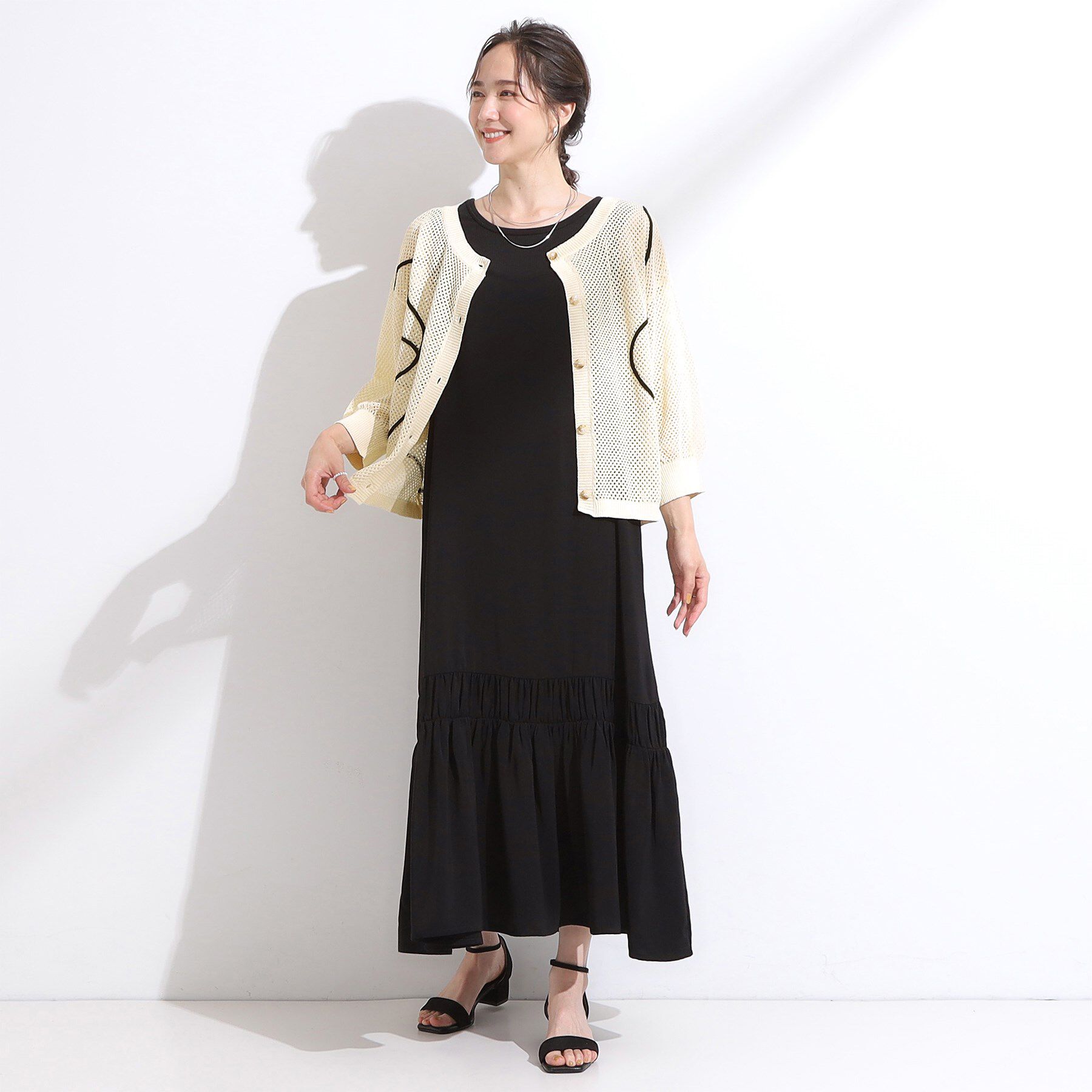 SHOO･LA･RUE「【前後2WAY/S-LL】にょろにょろ刺繍メッシュカーディガン」|カーディガン|