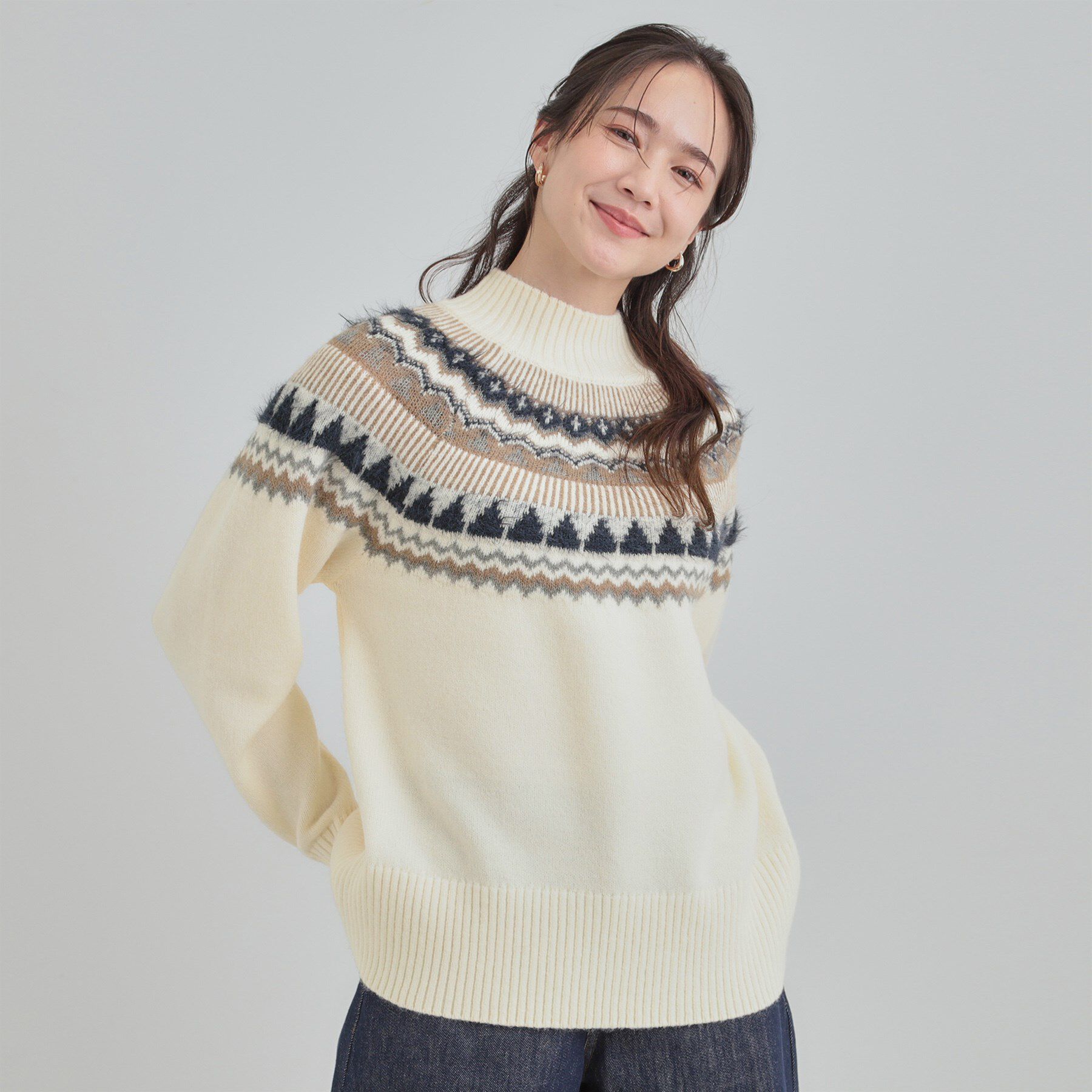 SHOO･LA･RUE「【洗濯機可/S-LL】配色が大人かわいい　フェアアイル柄求心ニット」|ニット・セーター|