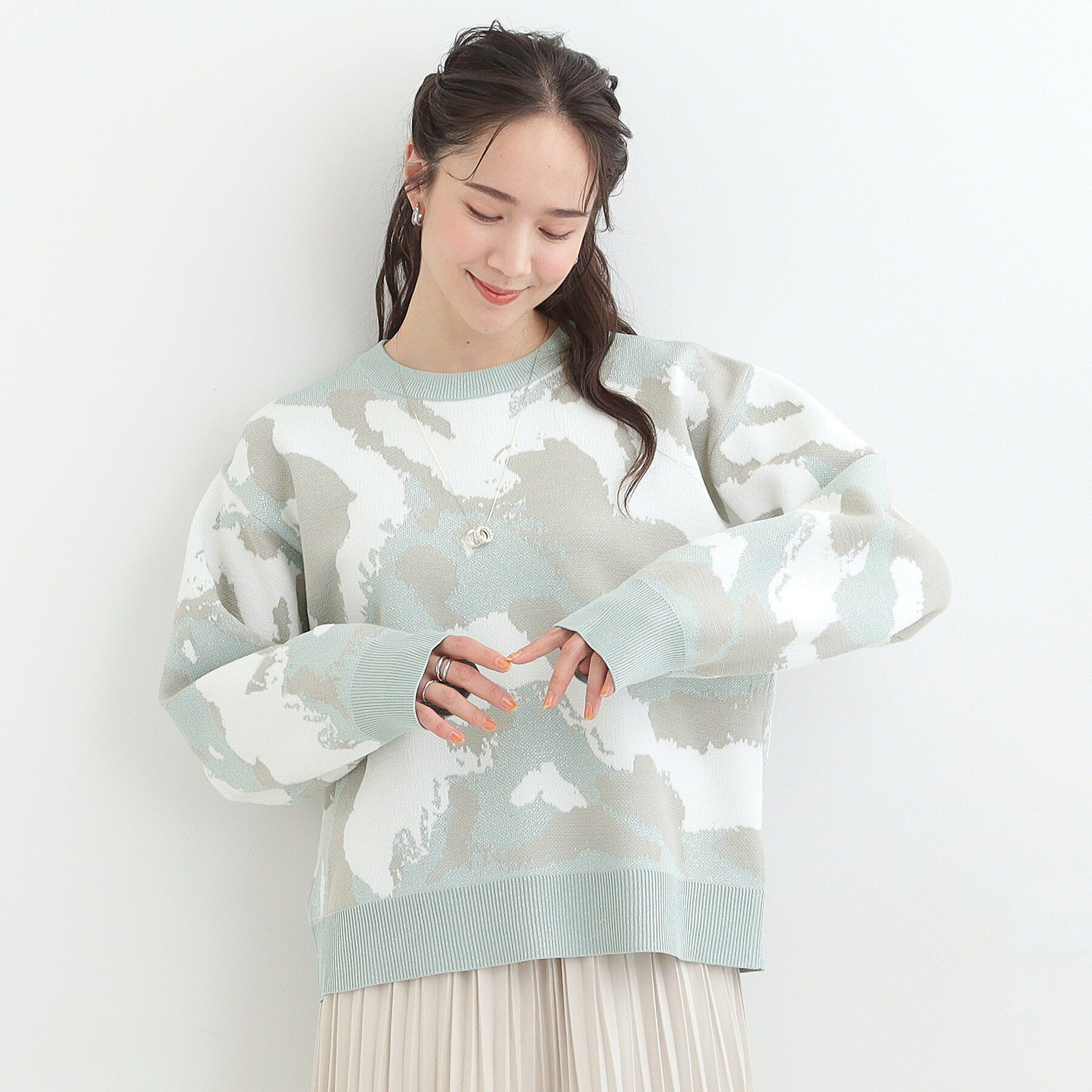 SHOO･LA･RUE「【洗濯機可/S-LL】1枚で華やかに ラメ入りニュアンス柄ニット」|ニット・セーター|