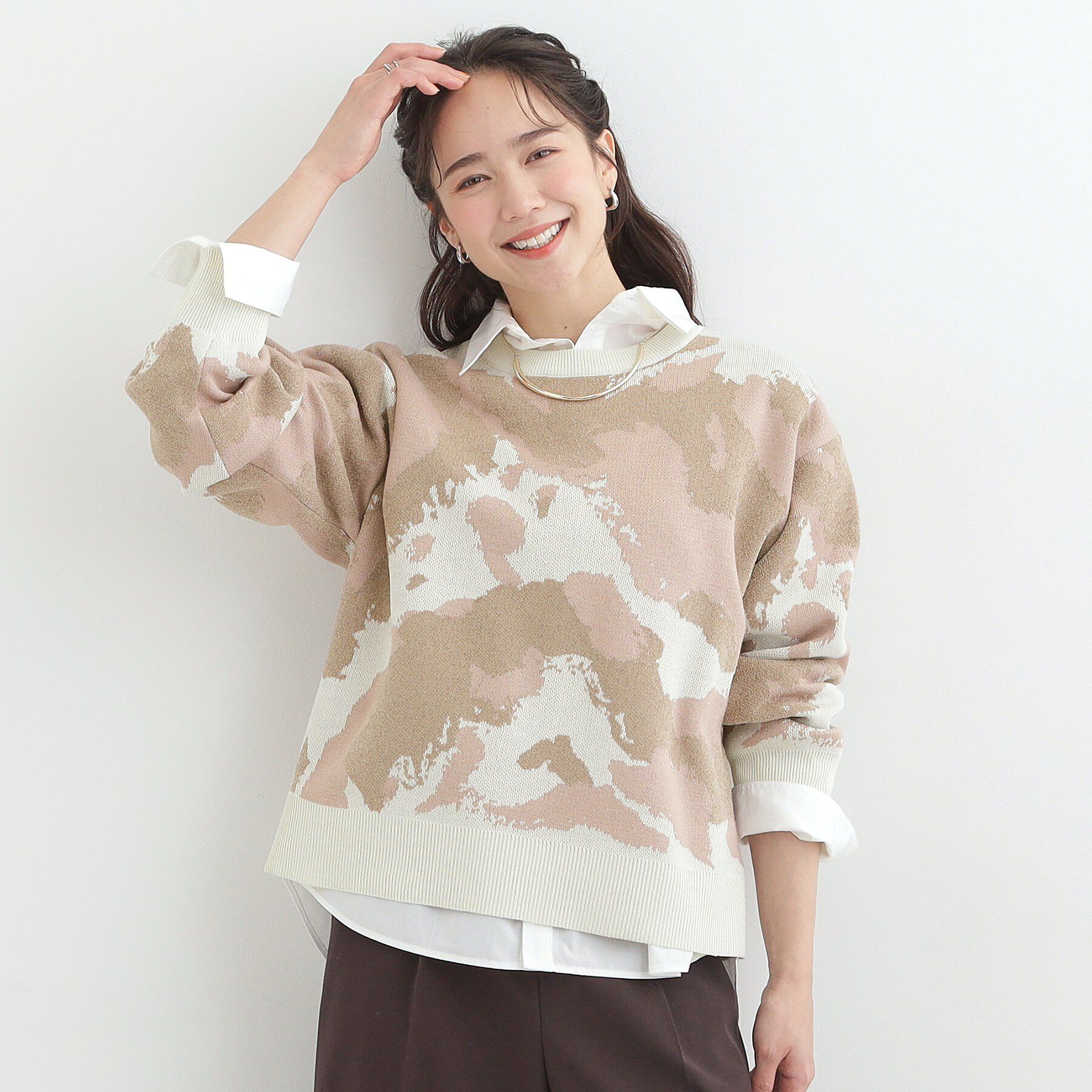 SHOO･LA･RUE「【洗濯機可/S-LL】1枚で華やかに ラメ入りニュアンス柄ニット」|ニット・セーター|