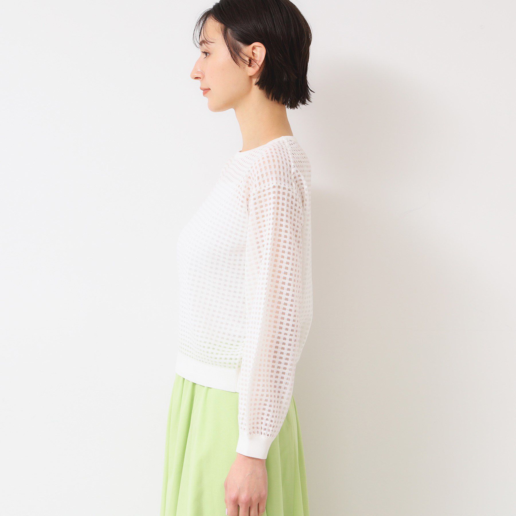 Dessin「【洗える】チェック柄シアーニット」|ニット・セーター|