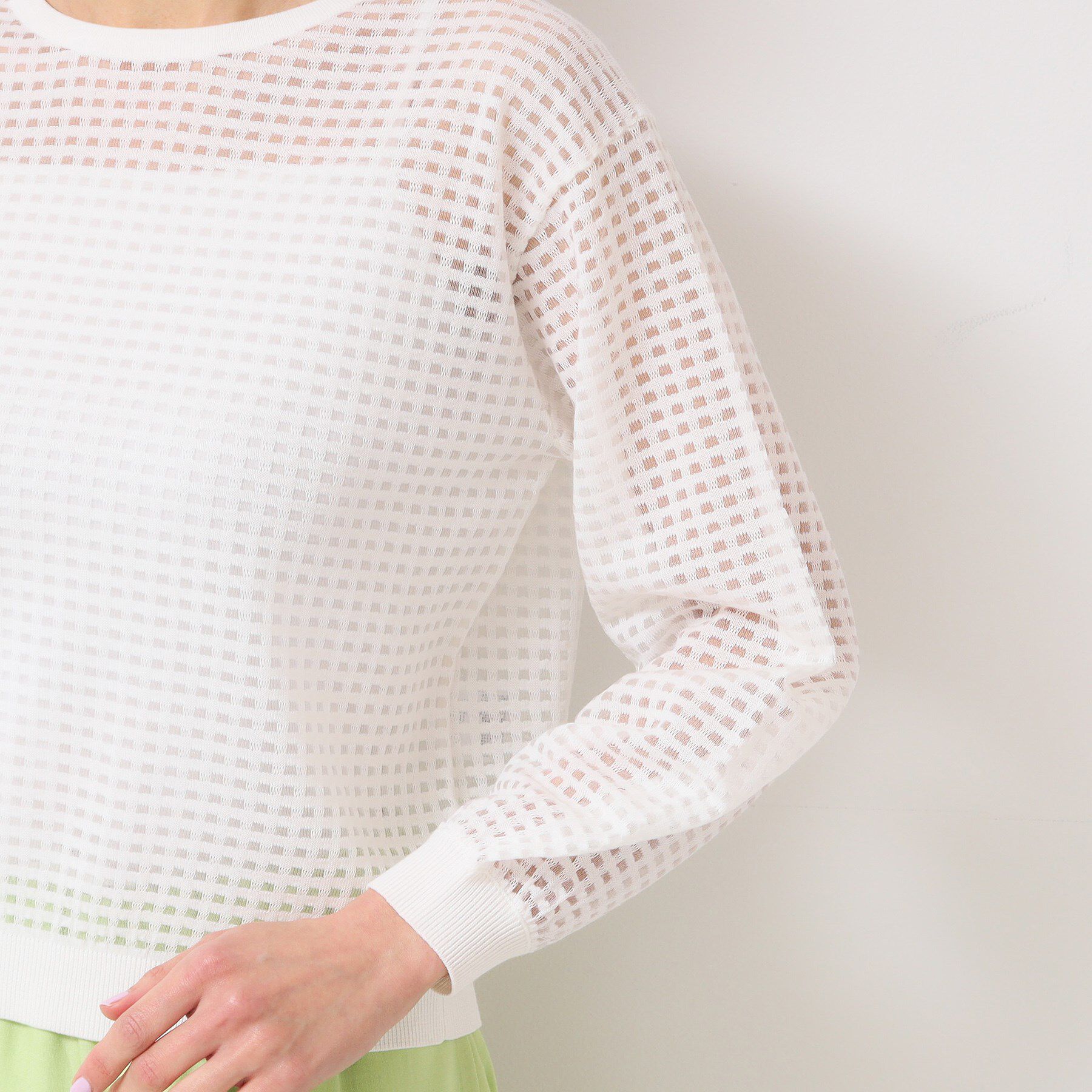 Dessin「【洗える】チェック柄シアーニット」|ニット・セーター|