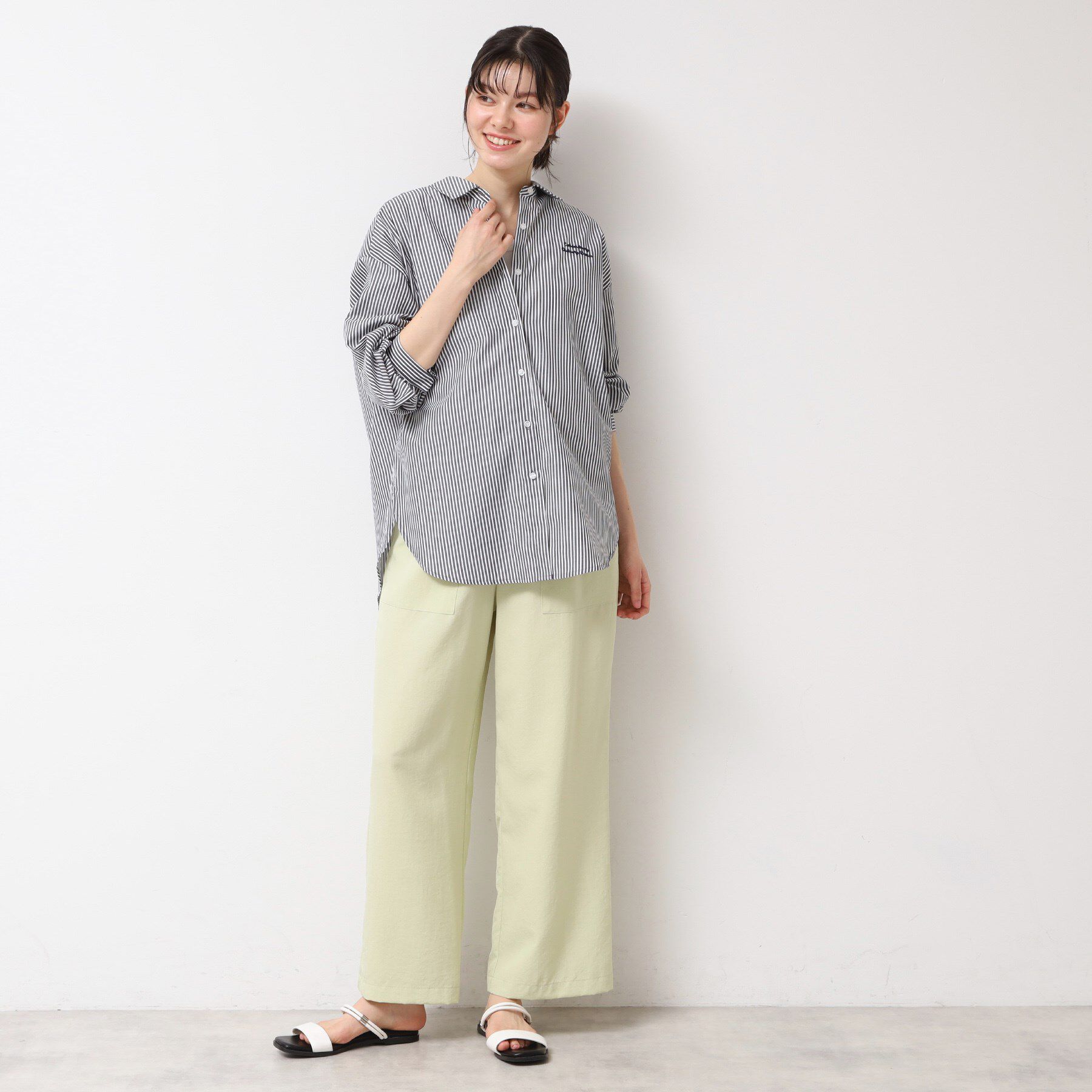 Dessin「【洗える】ロゴ刺繍入りストライプオーバーシャツ」|シャツ・ブラウス|