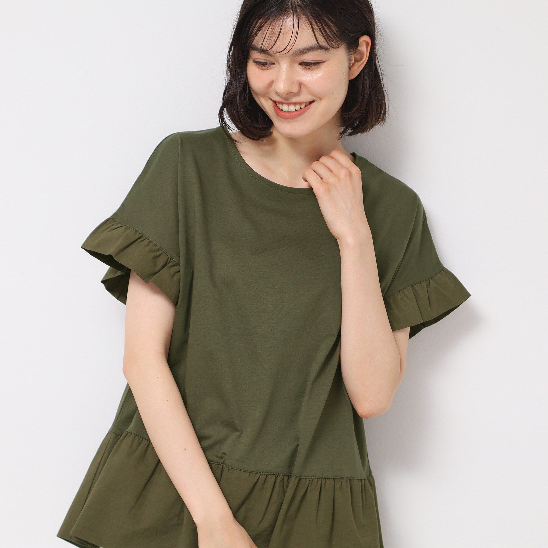 Dessin「◆【洗える】ラッフルドッキングカットソー」|Tシャツ・カットソー|オリーブグリーン(0