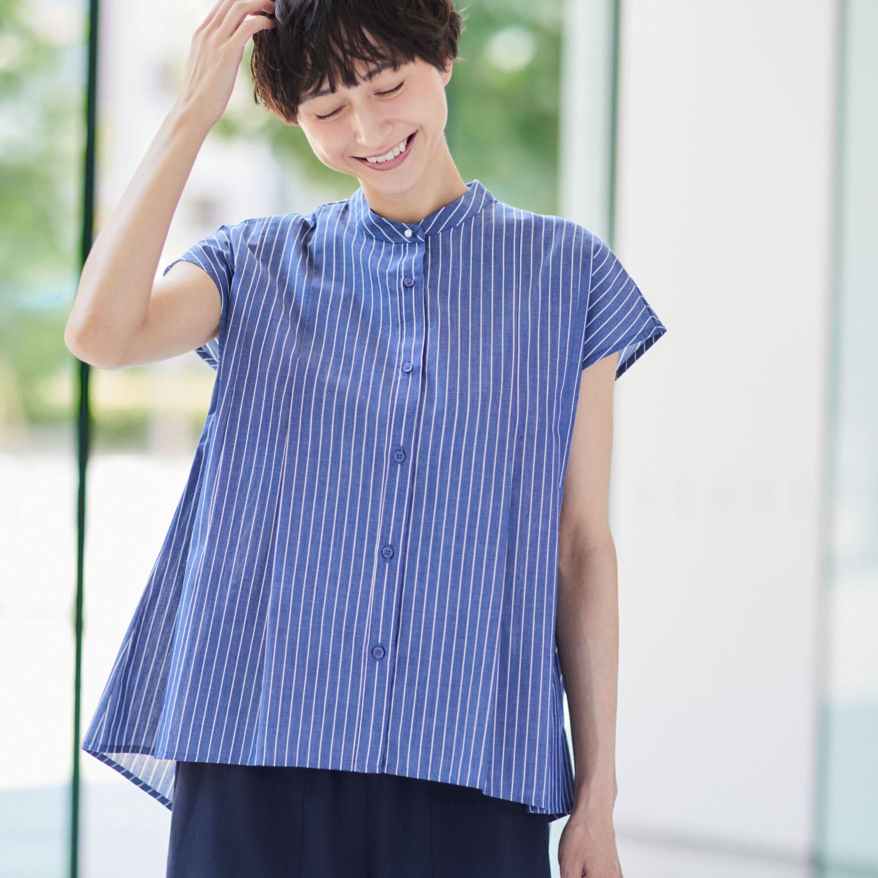 Dessin「【洗える】フレンチスリーブフレアーブラウス（XS～L）」|シャツ・ブラウス|ブルー(393)