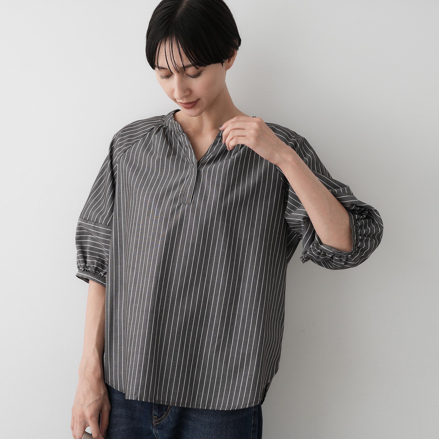 Dessin「【洗える/五分袖】ランタンスリーブスキッパーネックブラウス」|シャツ・ブラウス|