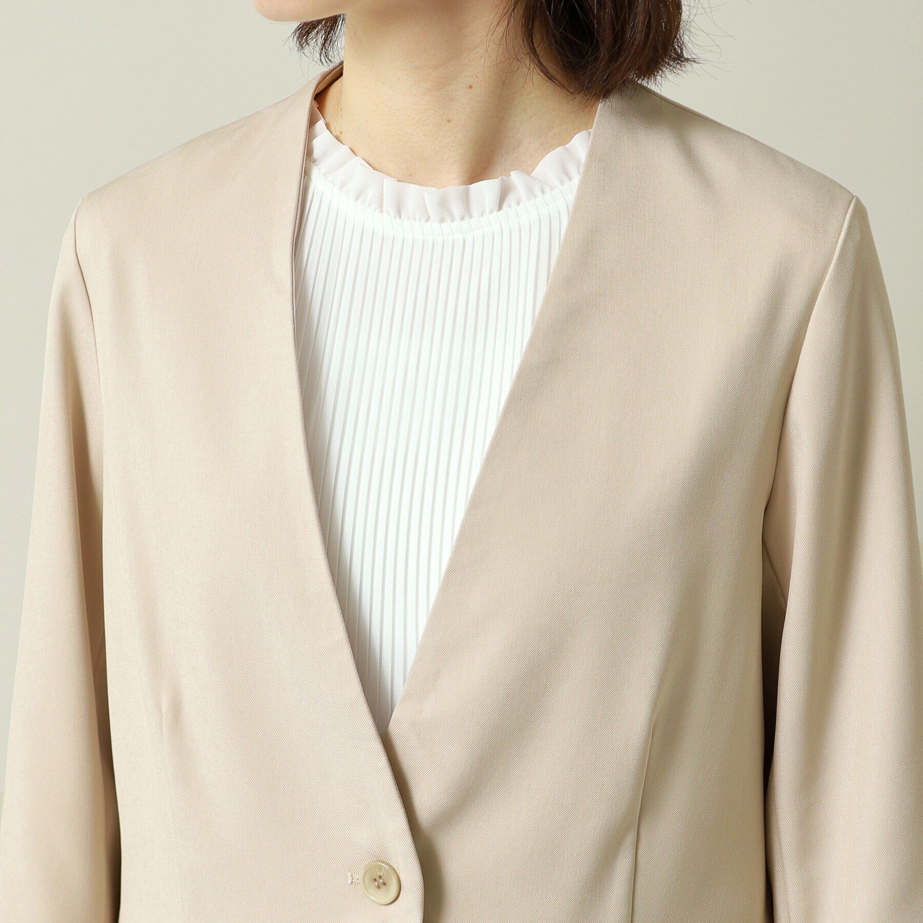 ITS&rsquo;DEMO「【通勤／手洗い可／吸水速乾】ツイルノーカラージャケット」|ノーカラージャケット|