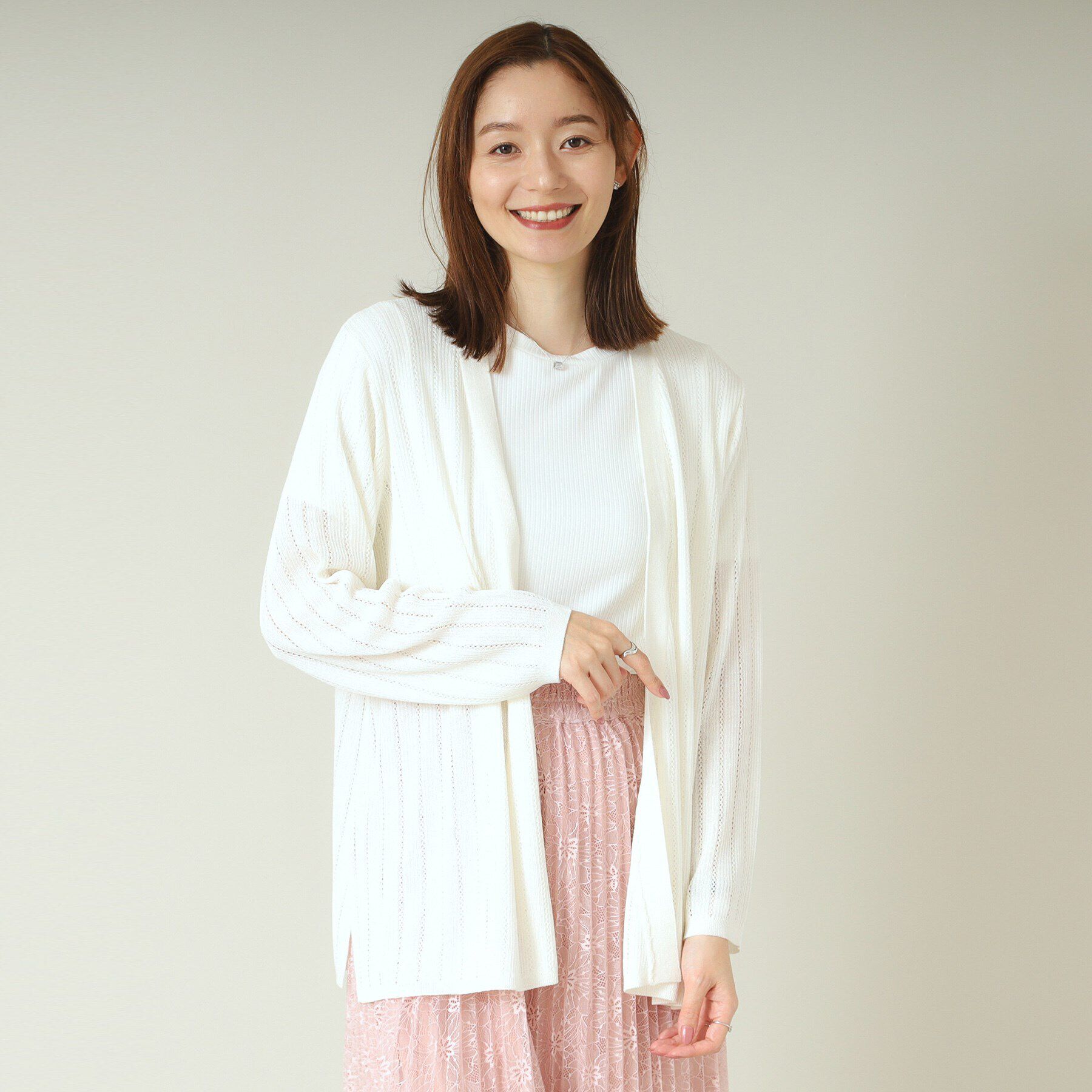 ITS&rsquo;DEMO「【手洗い可】透かし編み着流しカーデ」|カーディガン|オフホワイト(003