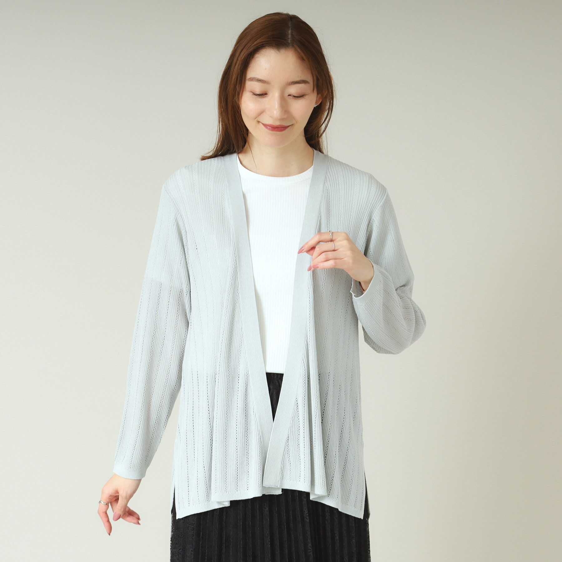 ITS&rsquo;DEMO「【手洗い可】透かし編み着流しカーデ」|カーディガン|