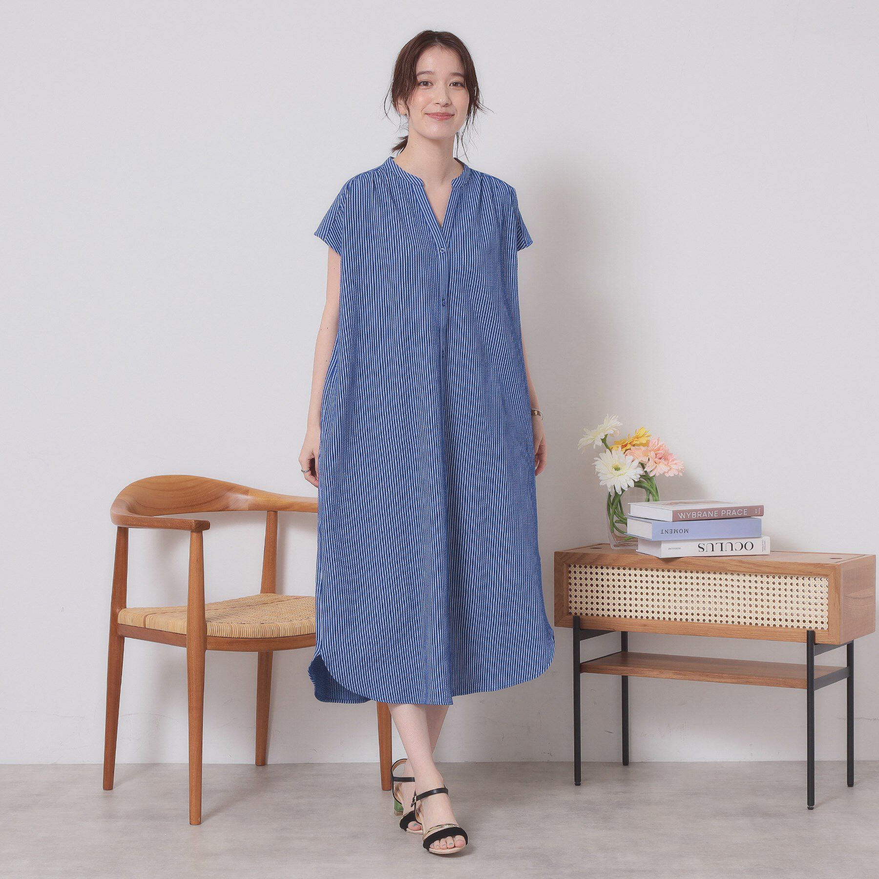 ITS&rsquo;DEMO「【洗濯機OK／洗濯後しわになりにくい】カットサッカー前開きワンピース」|ワンピース|