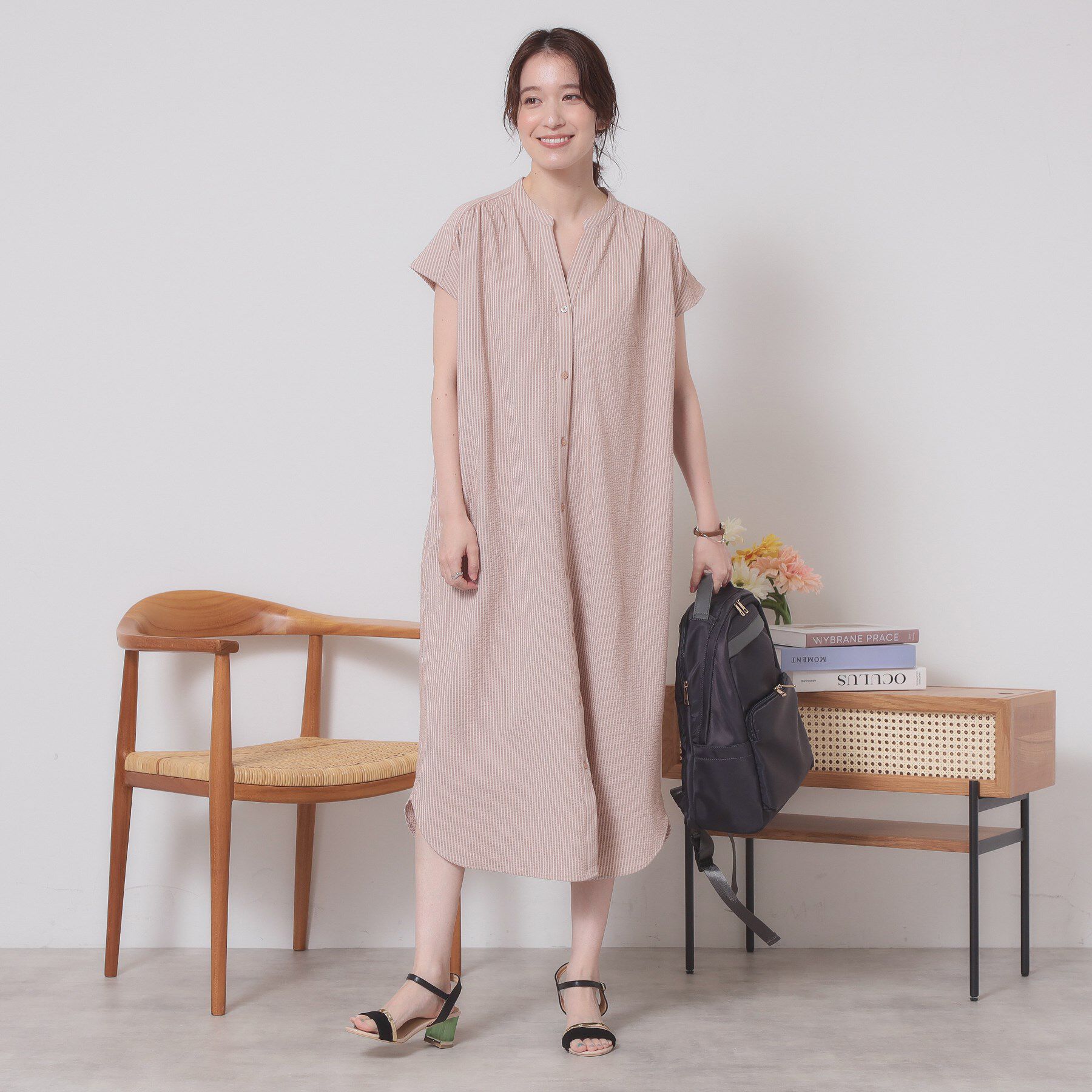 ITS&rsquo;DEMO「【洗濯機OK／洗濯後しわになりにくい】カットサッカー前開きワンピース」|ワンピース|