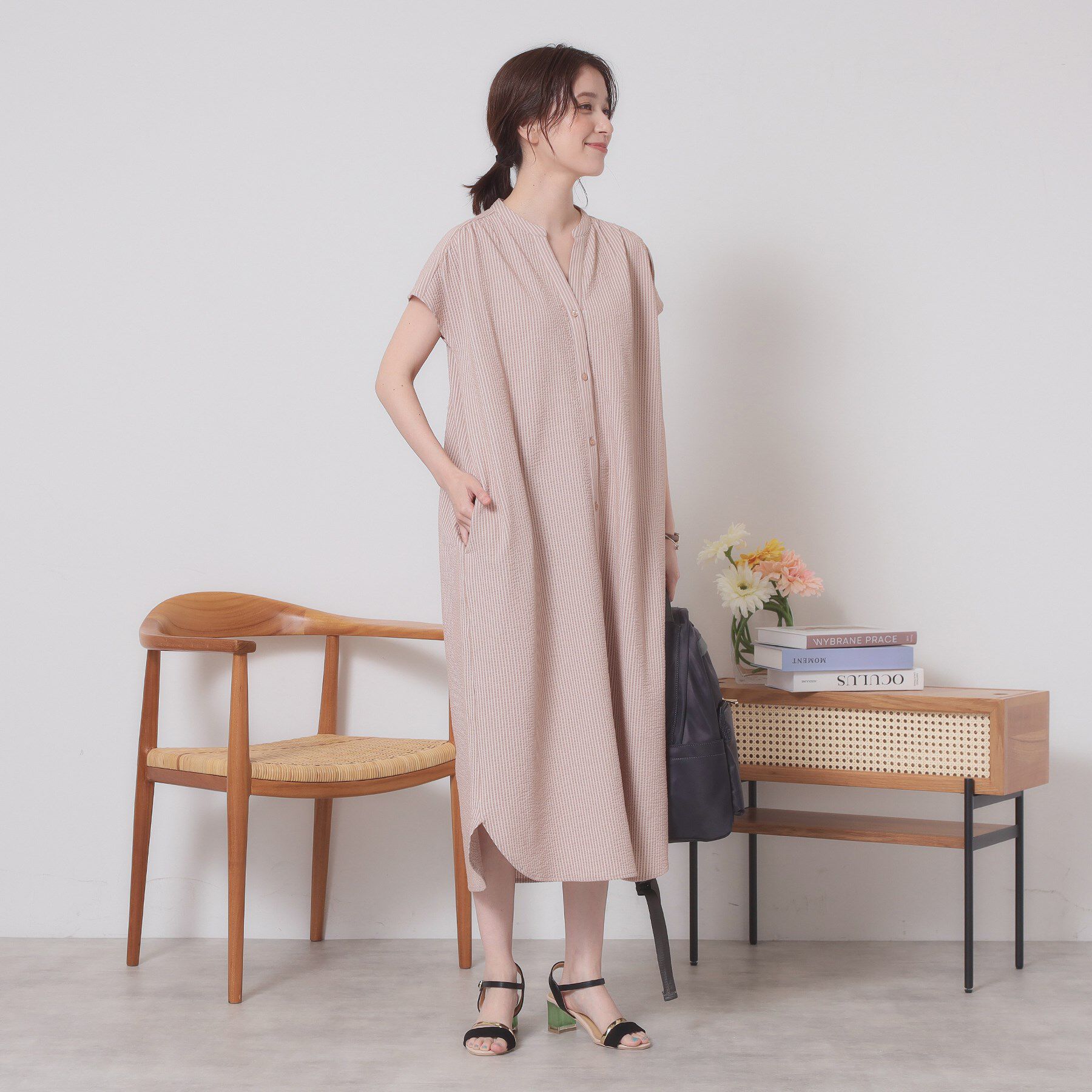 ITS&rsquo;DEMO「【洗濯機OK／洗濯後しわになりにくい】カットサッカー前開きワンピース」|ワンピース|