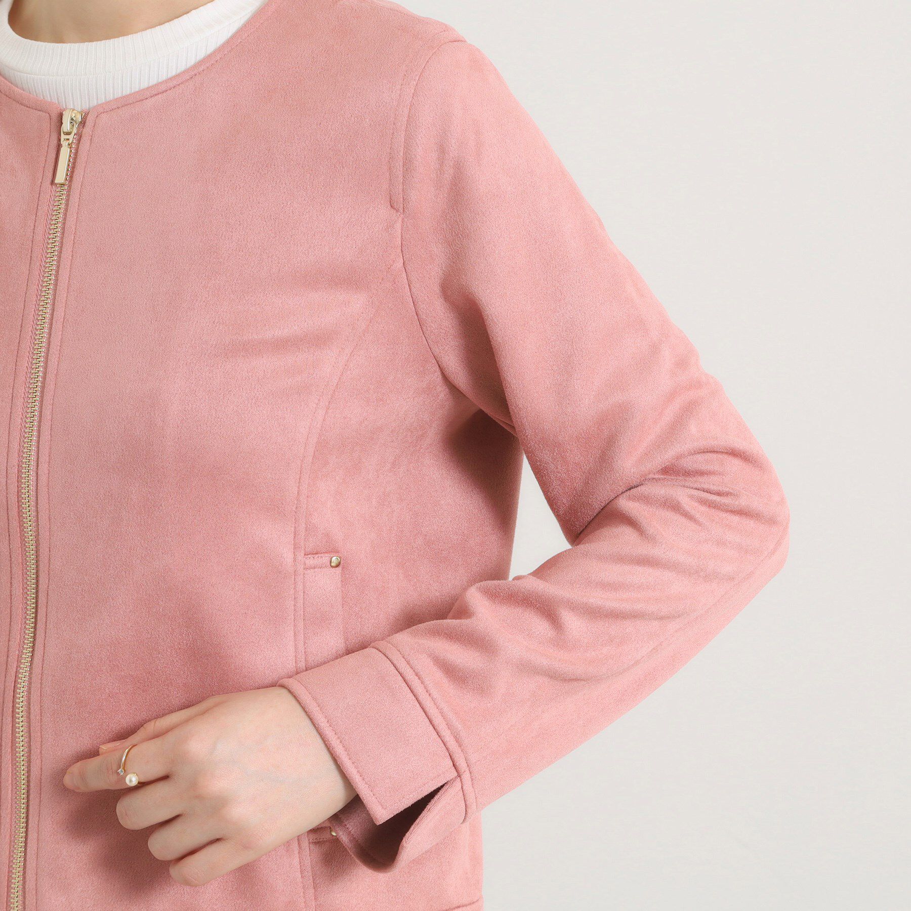 ITS&rsquo;DEMO「カットフェイクスエードジャケット」|ノーカラージャケット|